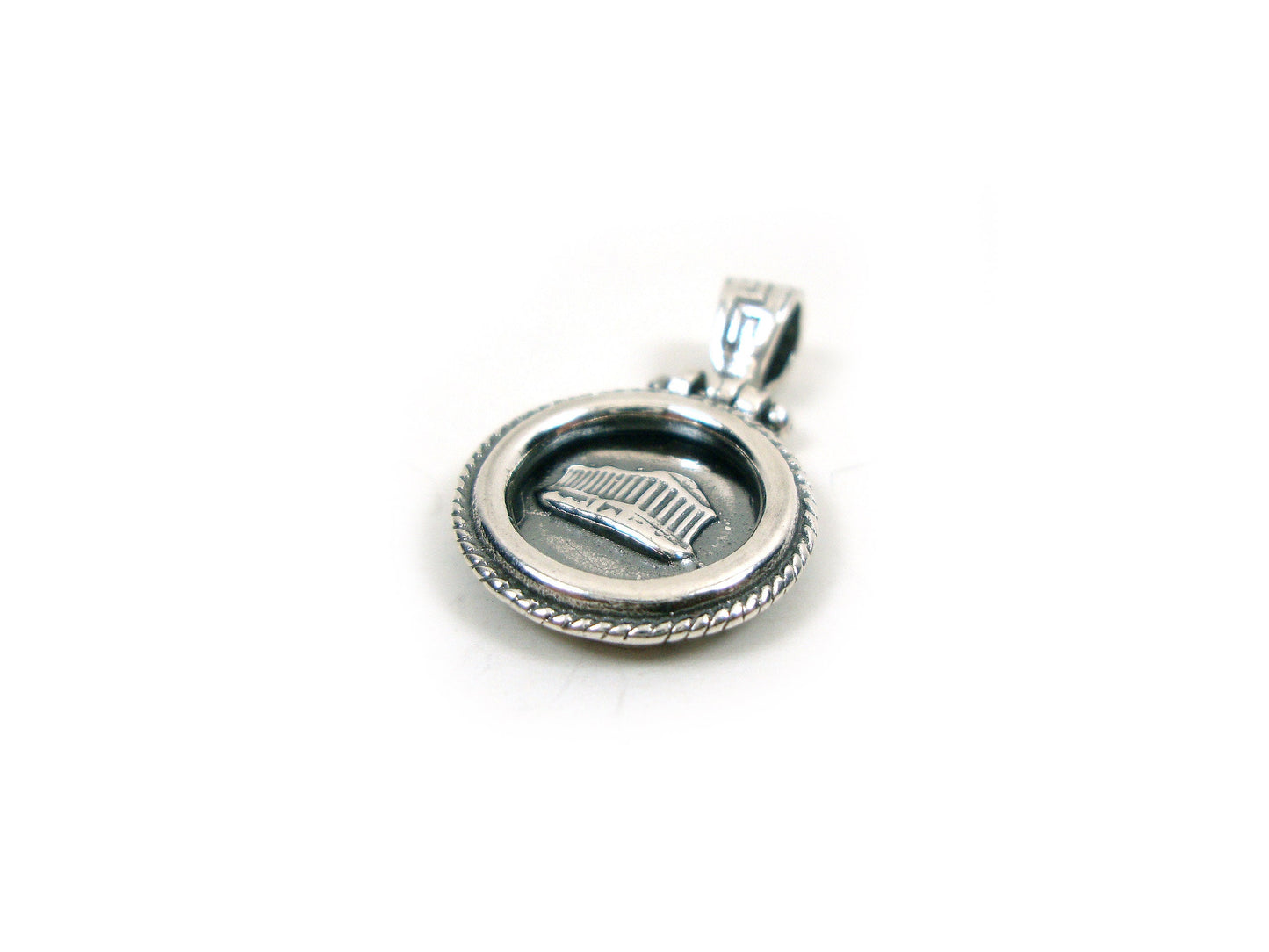 Sterling Silver 925 Ancient Greek Temple Acropolis Athens Parthenon Round Pendant 17mm, Griechische Eule Anhanger, Pendetif Grecque Bijoux