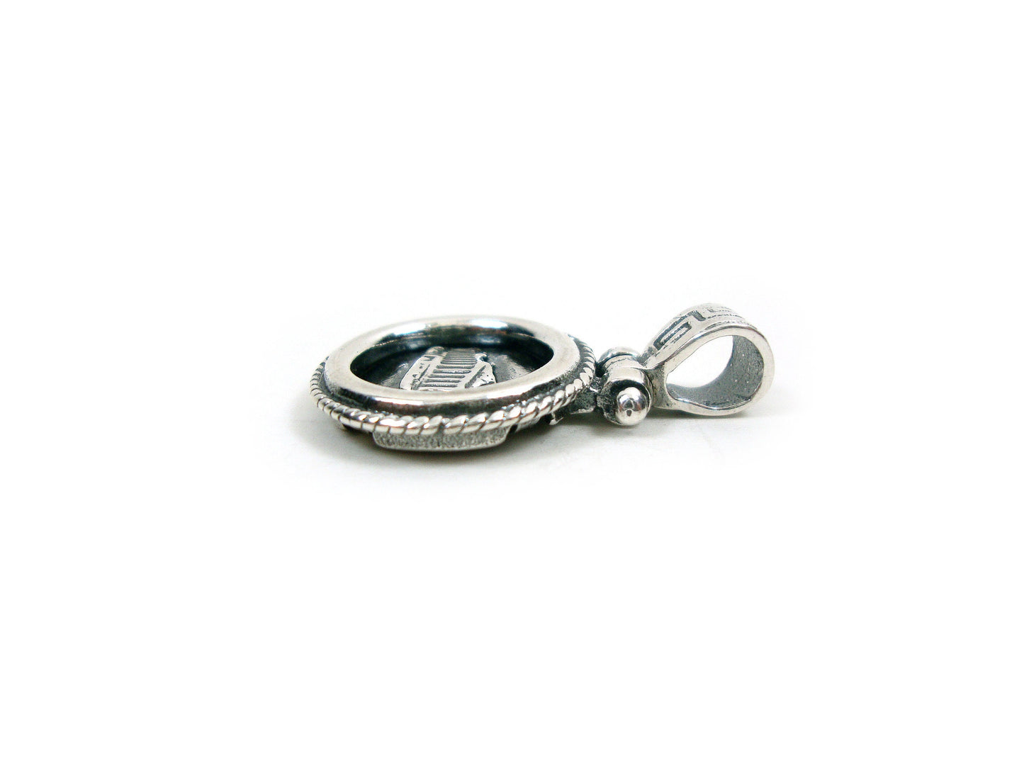 Sterling Silver 925 Ancient Greek Temple Acropolis Athens Parthenon Round Pendant 17mm, Griechische Eule Anhanger, Pendetif Grecque Bijoux