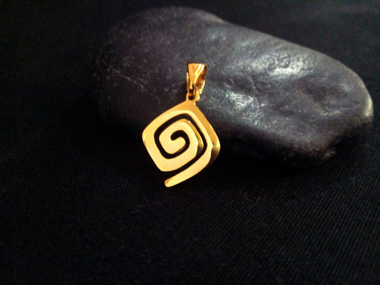 Sterling Silver 925 Greek Infinity Key Swirl Vortex 13x13mm Gold Plated 22K Pendant, Meander Silver Pendant, Griechischer Silber Anhanger
