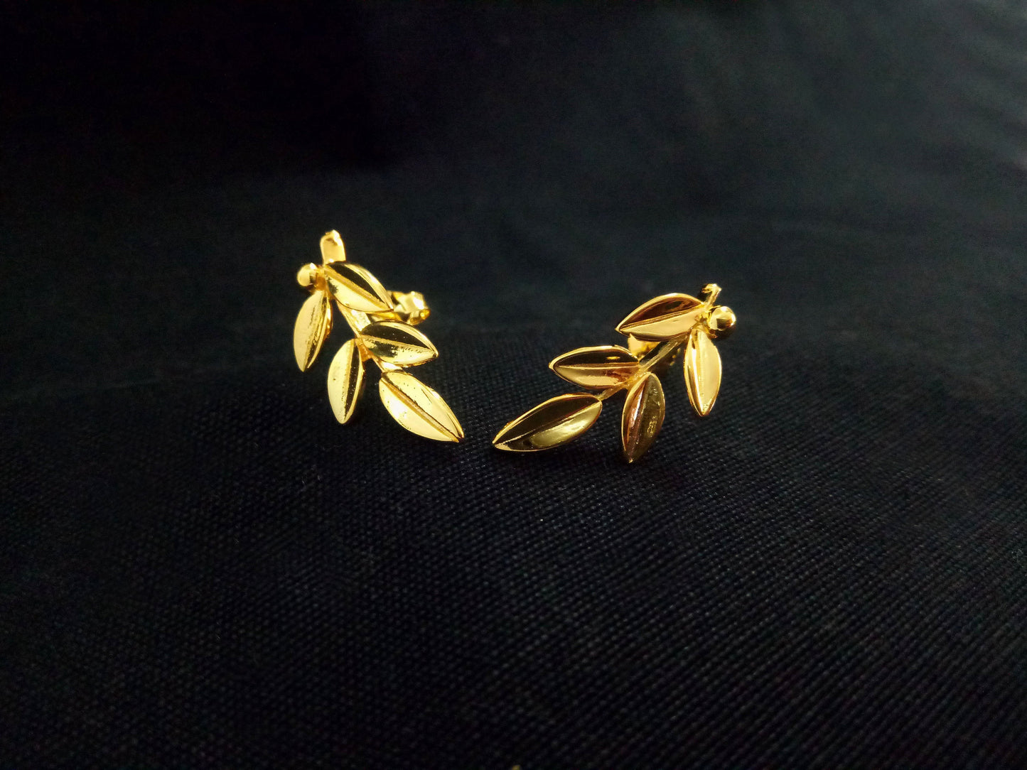 Sterling Silver 925 Greek Olive Leaf Leaves Gold Plated 22K Stud Earrings, Leaf Gold Plated Silver Earrings, Griechische Gold Ohrringe