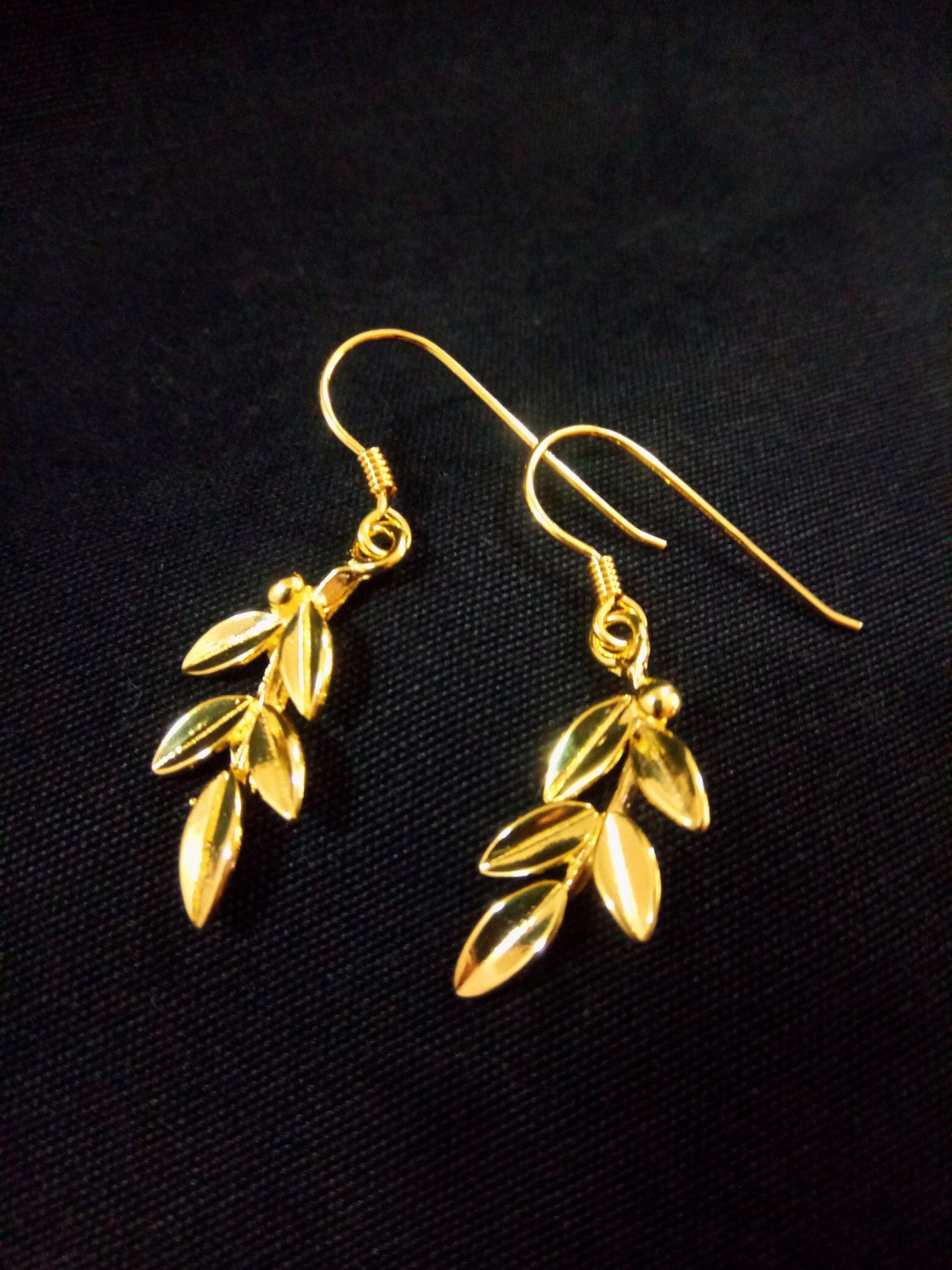 Sterling Silver 925 Greek Olive Leaf Leaves Gold Plated 22K Dangle Earrings, Leaf Gold Plated Silver Earrings, Griechische Gold Ohrringe