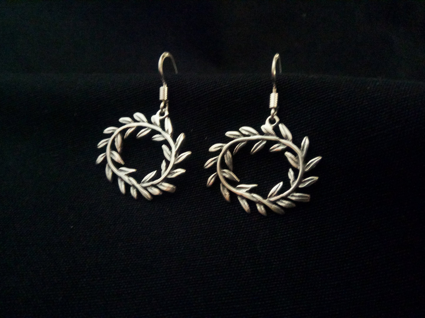 Sterling Silver 925 Greek Olive Leaf Leaves Oval Wreath Dangle Earrings, Leaf Greek Olive Leaf Silver Earrings, Griechische Silber Ohrringe