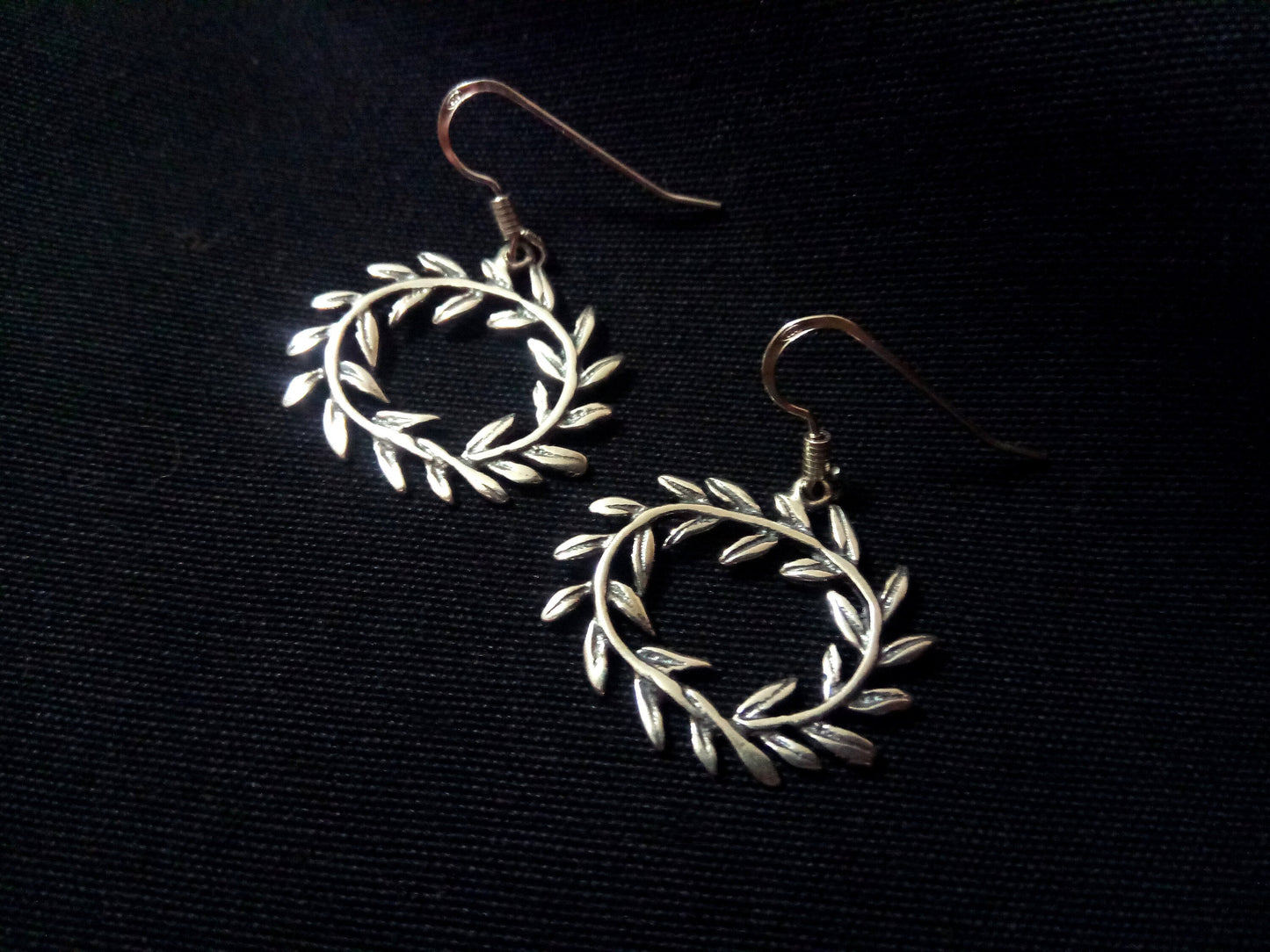 Sterling Silver 925 Greek Olive Leaf Leaves Oval Wreath Dangle Earrings, Leaf Greek Olive Leaf Silver Earrings, Griechische Silber Ohrringe