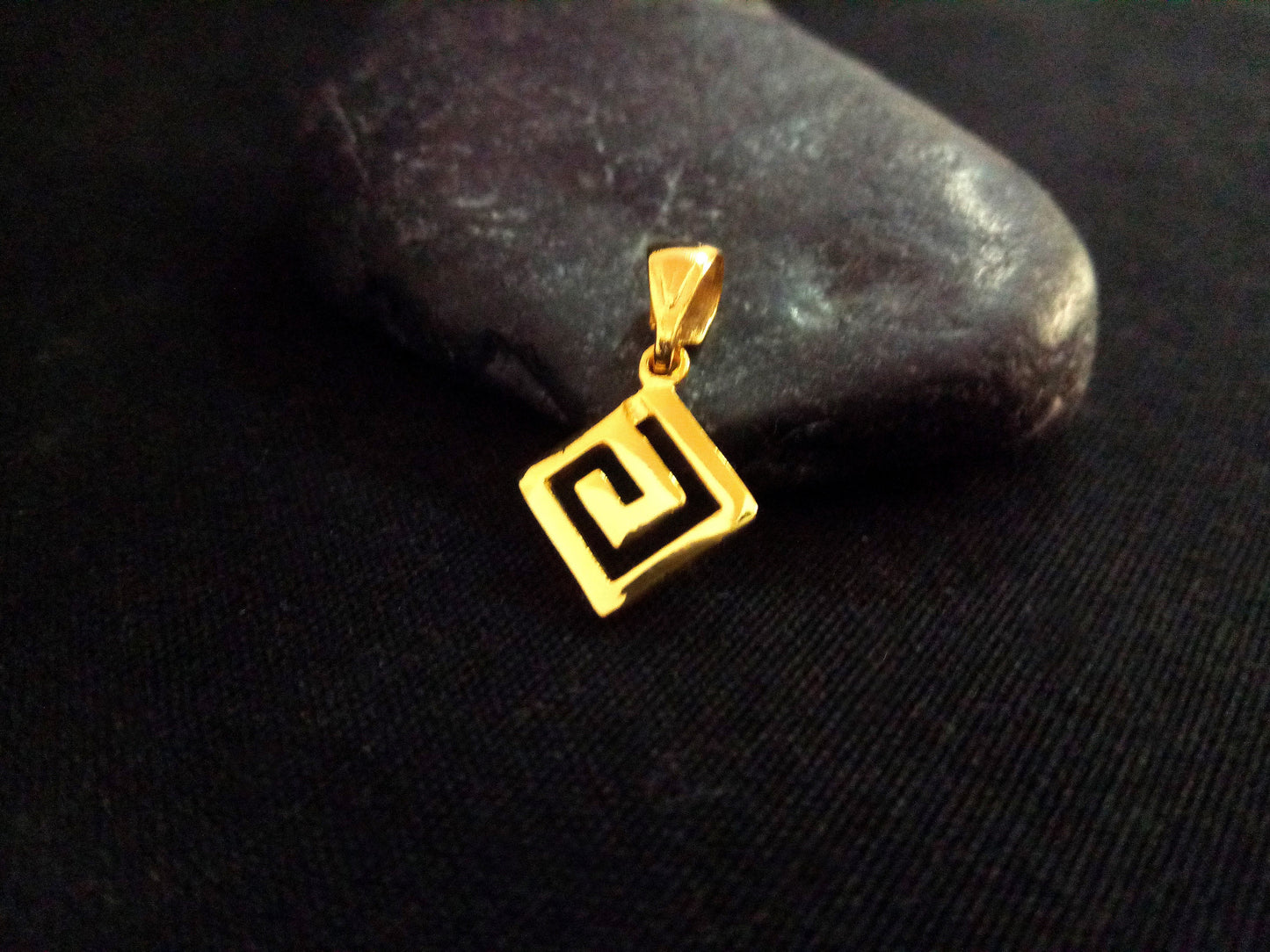 Sterling Silver 925 Greek Infinity Key Meander 10x10mm Gold Plated 22K Square Pendant, Meander Silver Pendant, Griechischer Silber Anhanger