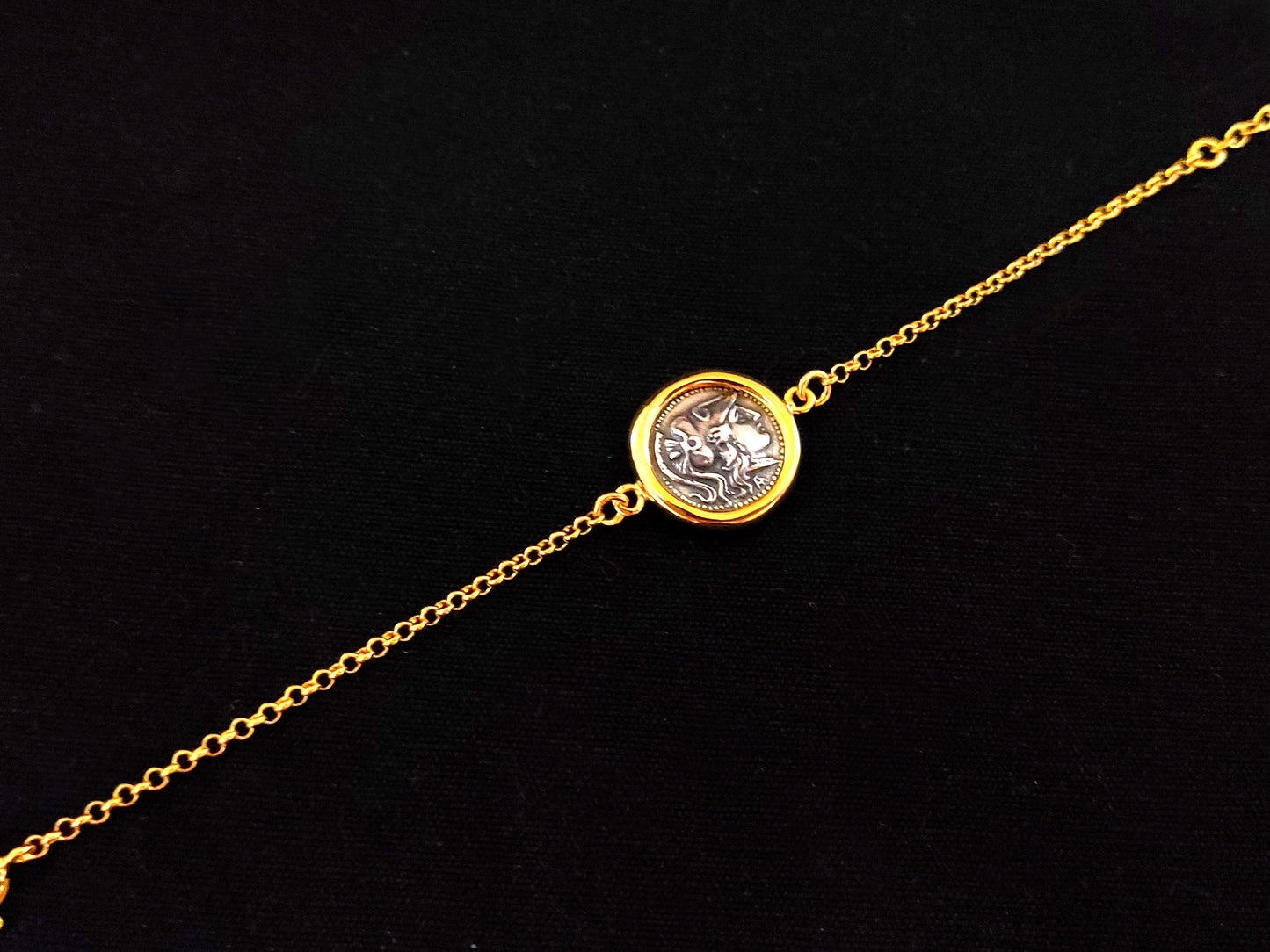 Goddess Athena Gold Plated Silver Chain Coin 17mm Bracelet