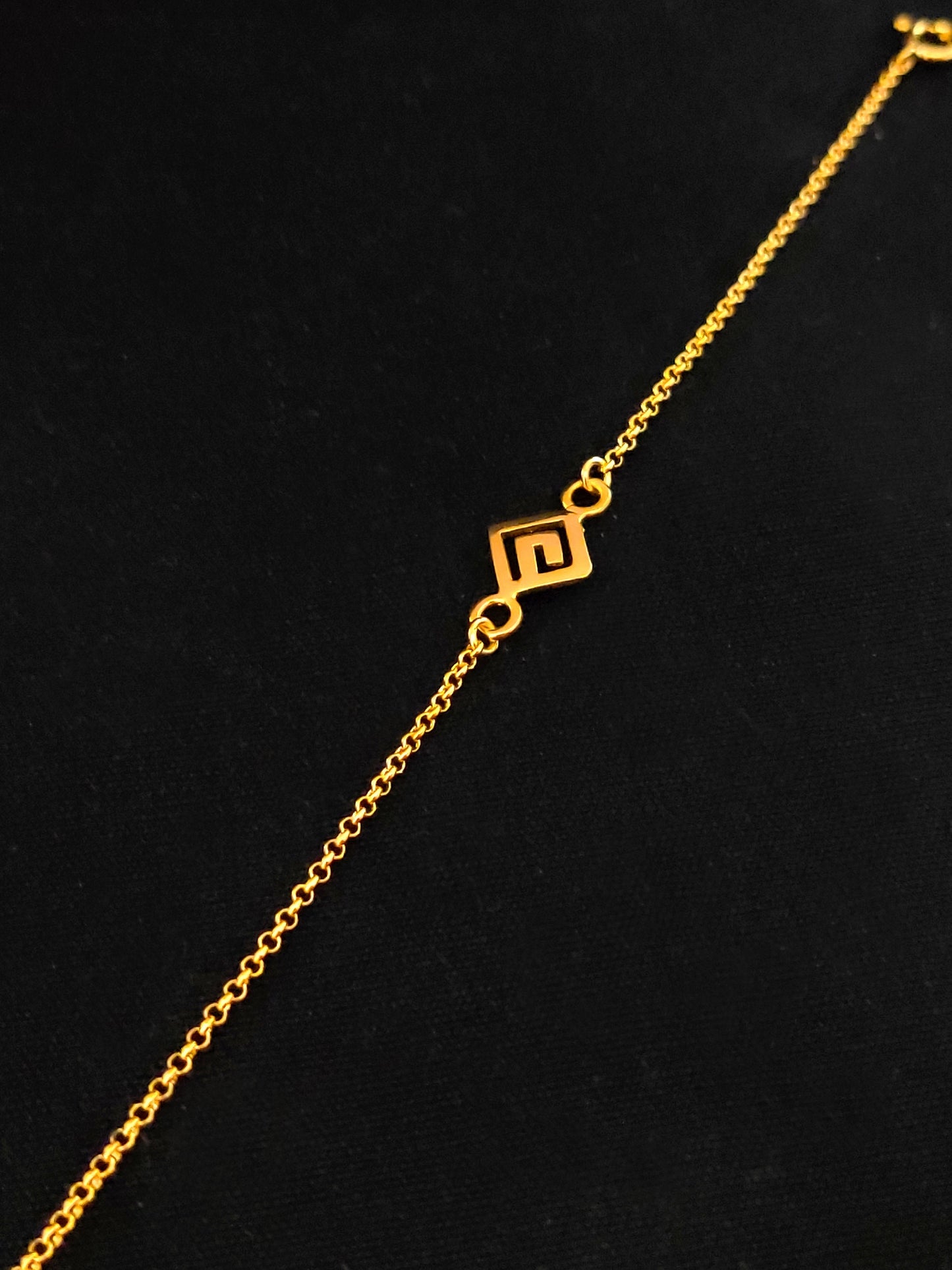 Sterling Silver 925 Ancient Greek Key Meander Fine Chain Gold Plated Adjustable Bracelet 8x8mm, Griechischer Silber Armband, Bijoux Grece