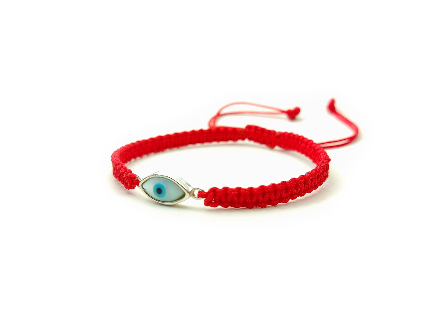 Sterling Silver 925 Greek Evil Eye Mati Good Luck Adjustable Macrame Red Bracelet 12x6mm , Griechische Silber Armband, Bijoux Grecque