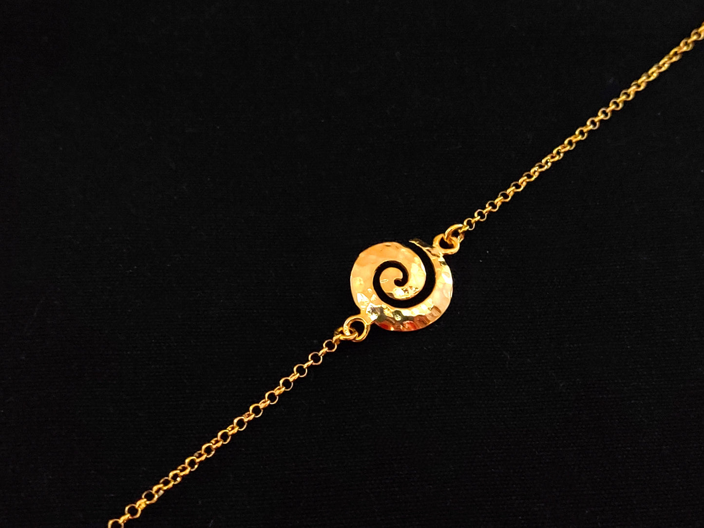 Sterling Silver 925 Ancient Greek Hammered Spiral Circle Of Life Fine Chain Gold Plated Adjustable Bracelet 15mm, Griechischer Armband
