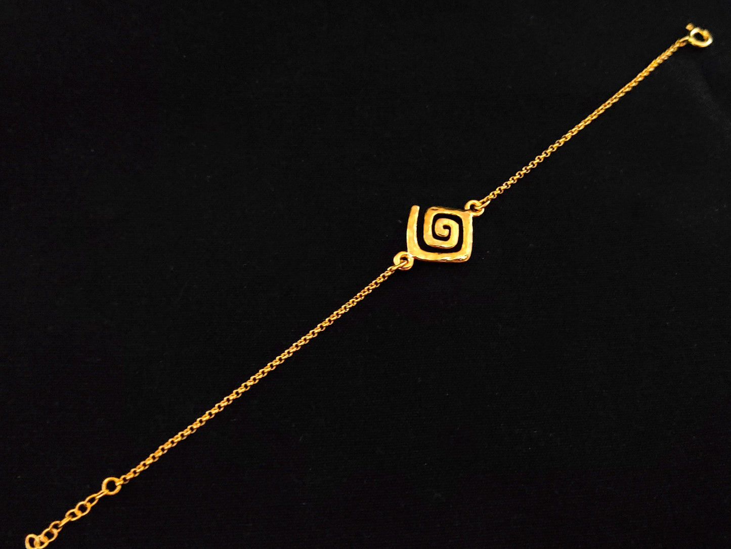 Sterling Silver 925 Ancient Greek Hammered Meander key Fine Chain Gold Plated Adjustable Bracelet 15x15mm, Griechischer Armband