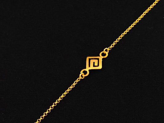 Sterling Silver 925 Ancient Greek Key Meander Fine Chain Gold Plated Adjustable Bracelet 8x8mm, Griechischer Silber Armband, Bijoux Grece