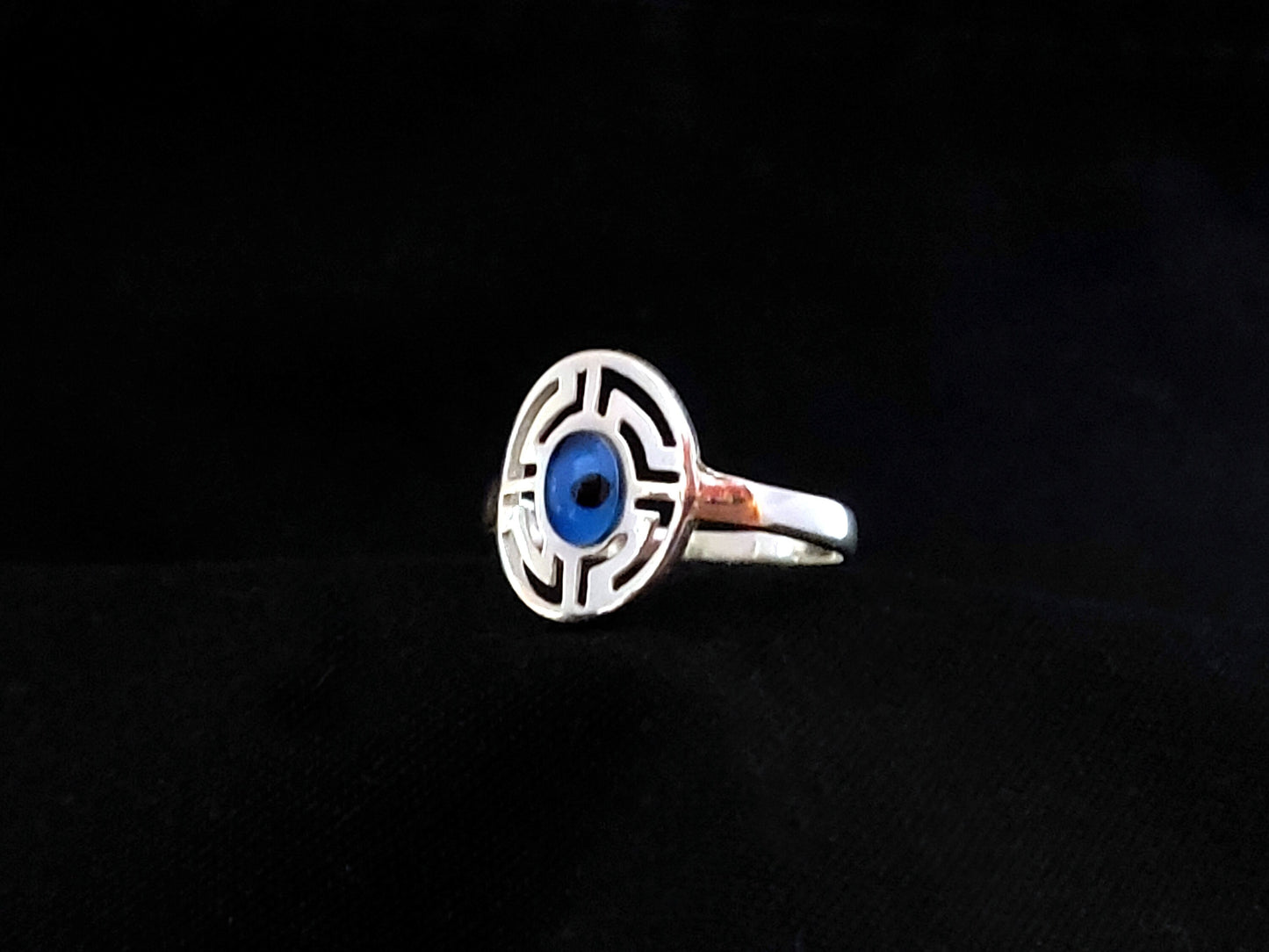 Sterling Silver 925 Ancient Greek Meander Blue Evil Eye Mati Oval Ring , Greek Jewelry, Griechische Silber Schmuck, Bague Grecque, Evil Eye