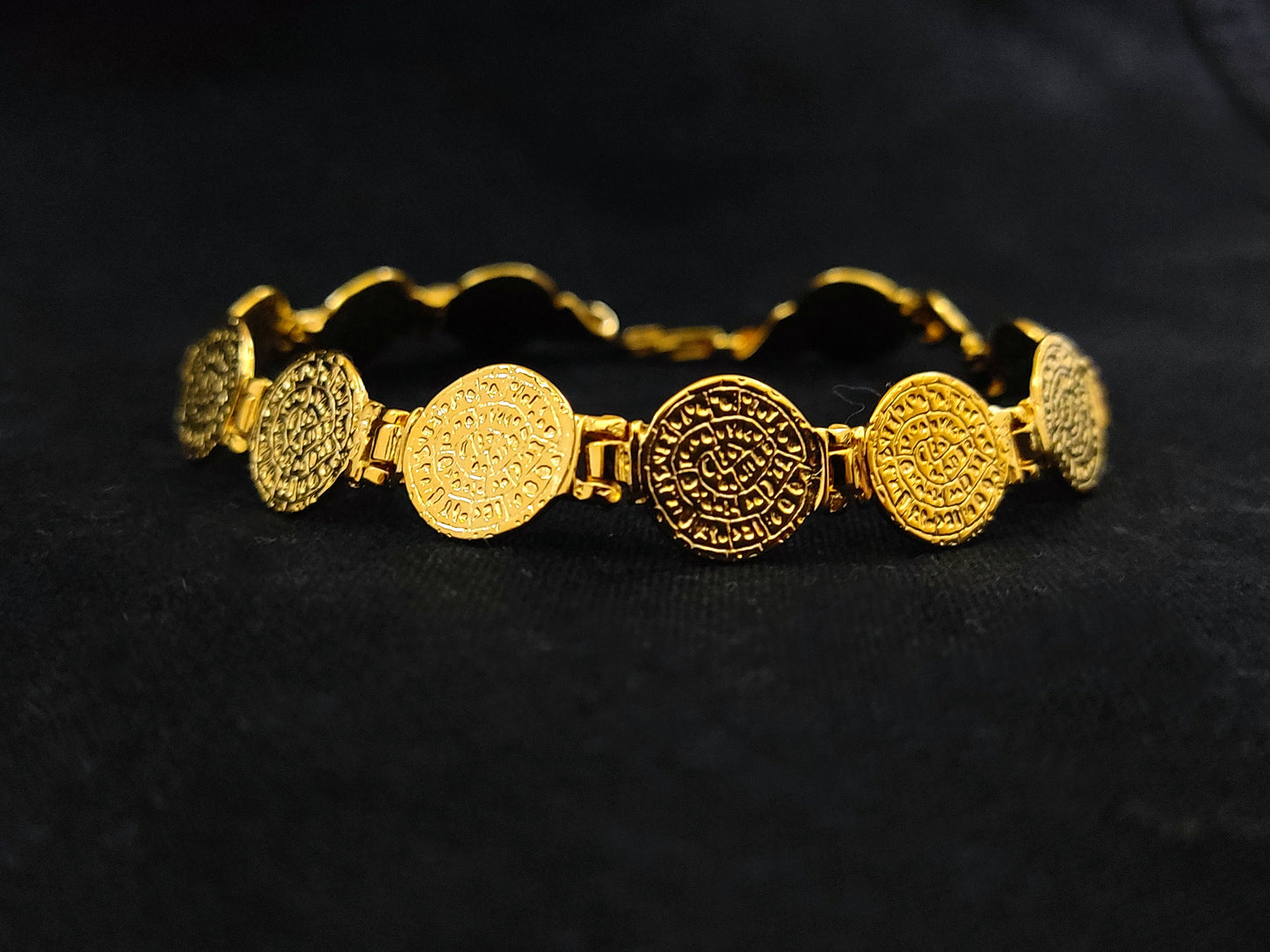 Sterling Silver 925 Phaistos Disc Minoan Gold Plated 22K Greek Bracelet 10mm, Greek Jewelry, Griechische Silber Armband, Bracelet Grecque