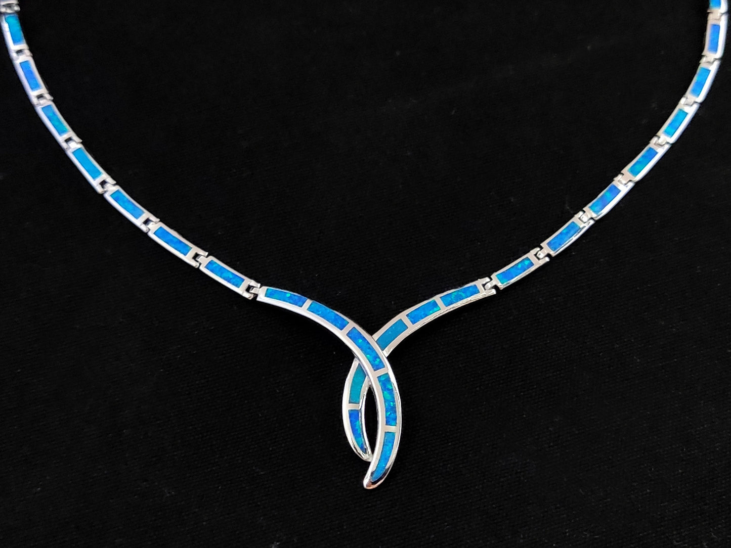 Sterling Silver 925 Fire Rainbow Blue Opal Modern Design Tie Necklace ,Griechischer Opal Silber Kette, Bijoux Grecque, Greek Jewelry
