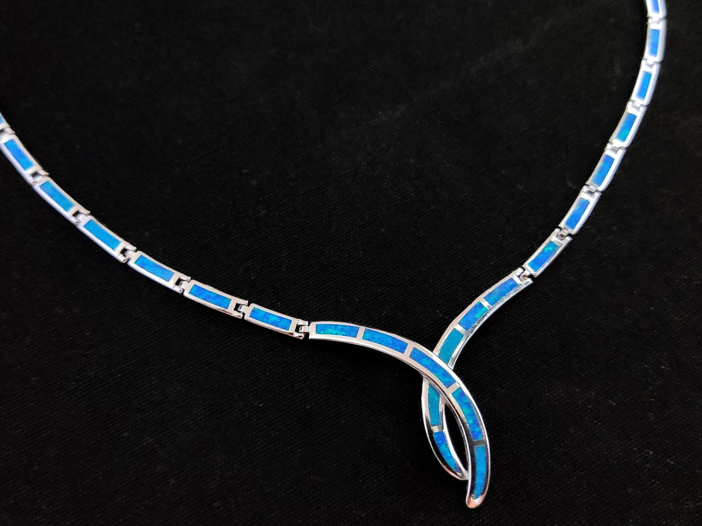 Sterling Silver 925 Fire Rainbow Blue Opal Modern Design Tie Necklace ,Griechischer Opal Silber Kette, Bijoux Grecque, Greek Jewelry