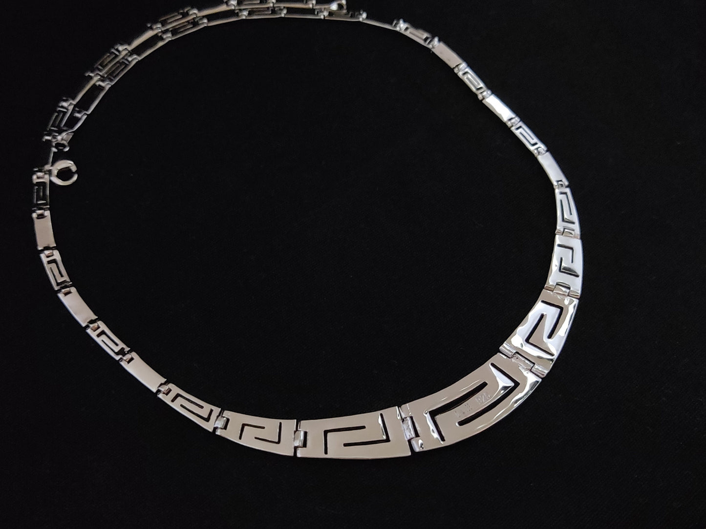 Blue Opal Greek Key Silver Necklace