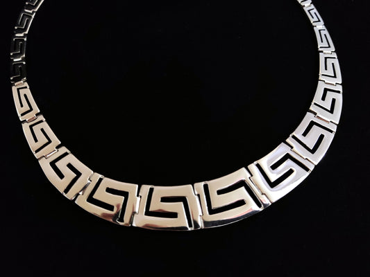 Sterling Silver 925 Ancient Greek Key Meander Gradual Grecian Wide Necklace ,Griechischer Silber Kette Schmuck, Collier Bijoux Grecque