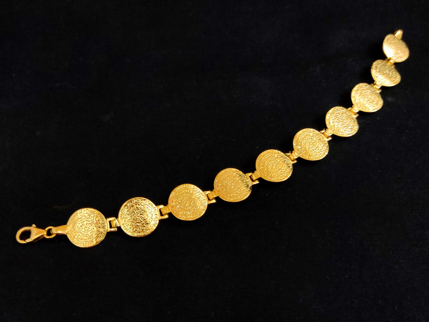 Sterling Silver 925 Phaistos Disc Minoan Gold Plated 22K Greek Bracelet 14mm, Greek Jewelry, Griechische Silber Armband, Bracelet Grecque