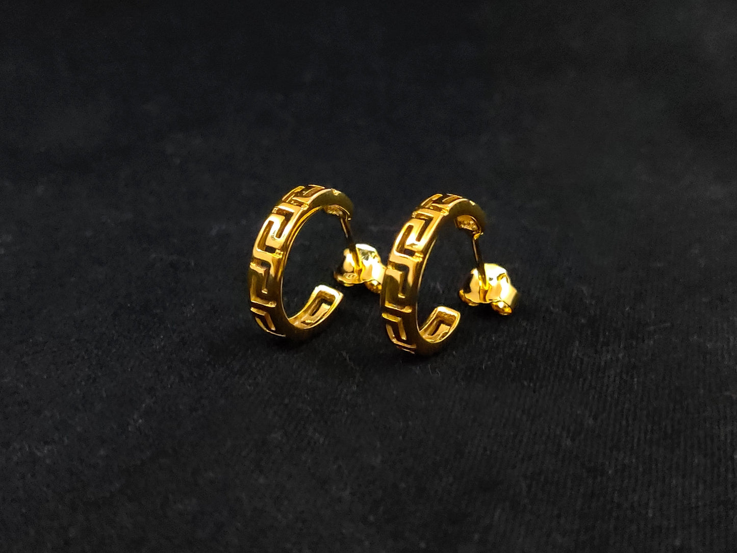Sterling Silver 925 Hoops Meander Greek Small Gold Plated 22K Earrings 15mm, Greek Key Hoops Earrings, Griechisches Silber Ohrringe, Grecque