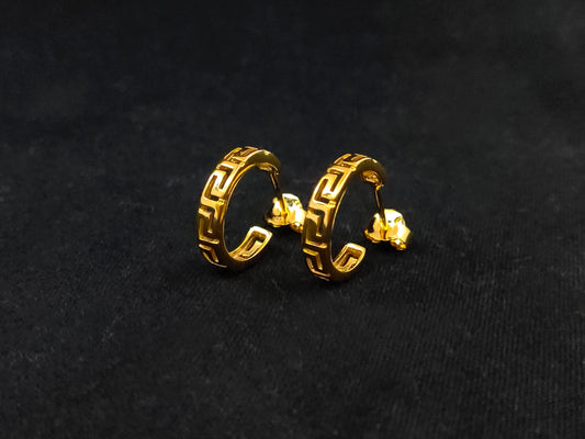 Sterling Silver 925 Hoops Meander Greek Small Gold Plated 22K Earrings 15mm, Greek Key Hoops Earrings, Griechisches Silber Ohrringe, Grecque