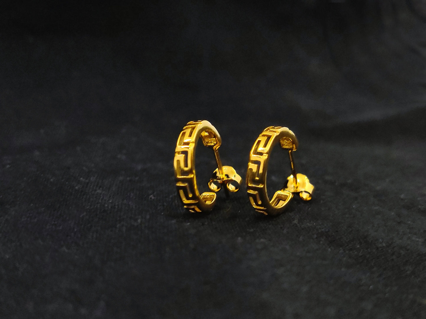 Sterling Silver 925 Hoops Meander Greek Small Gold Plated 22K Earrings 15mm, Greek Key Hoops Earrings, Griechisches Silber Ohrringe, Grecque