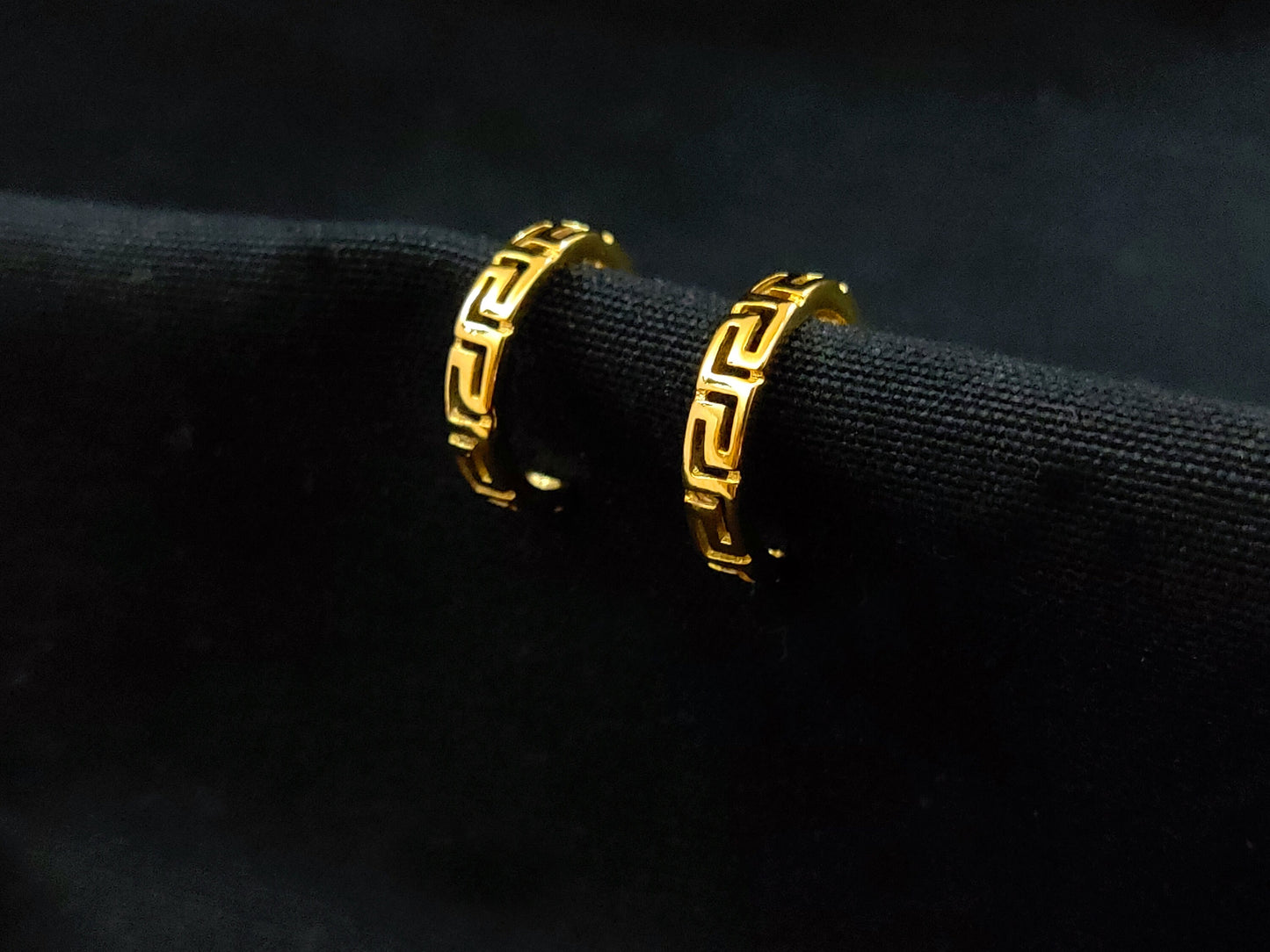 Sterling Silver 925 Hoops Meander Greek Small Gold Plated 22K Earrings 15mm, Greek Key Hoops Earrings, Griechisches Silber Ohrringe, Grecque