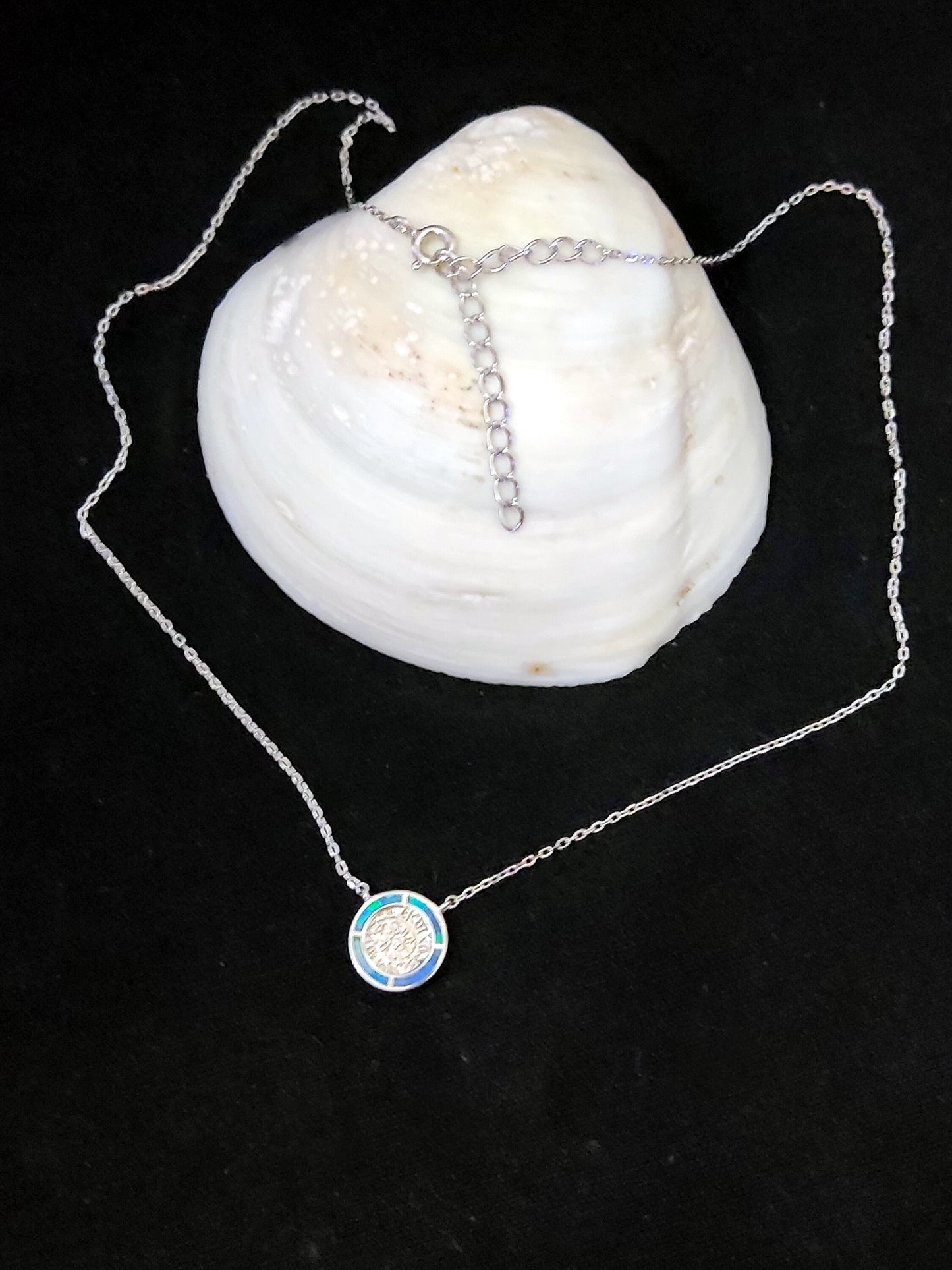 Sterling Silver 925 Fire Rainbow Blue Opal Phaistos Disc Chain Pendant Necklace, Griechischer Opal Kette, Bijoux Grecque, Greek Jewelry