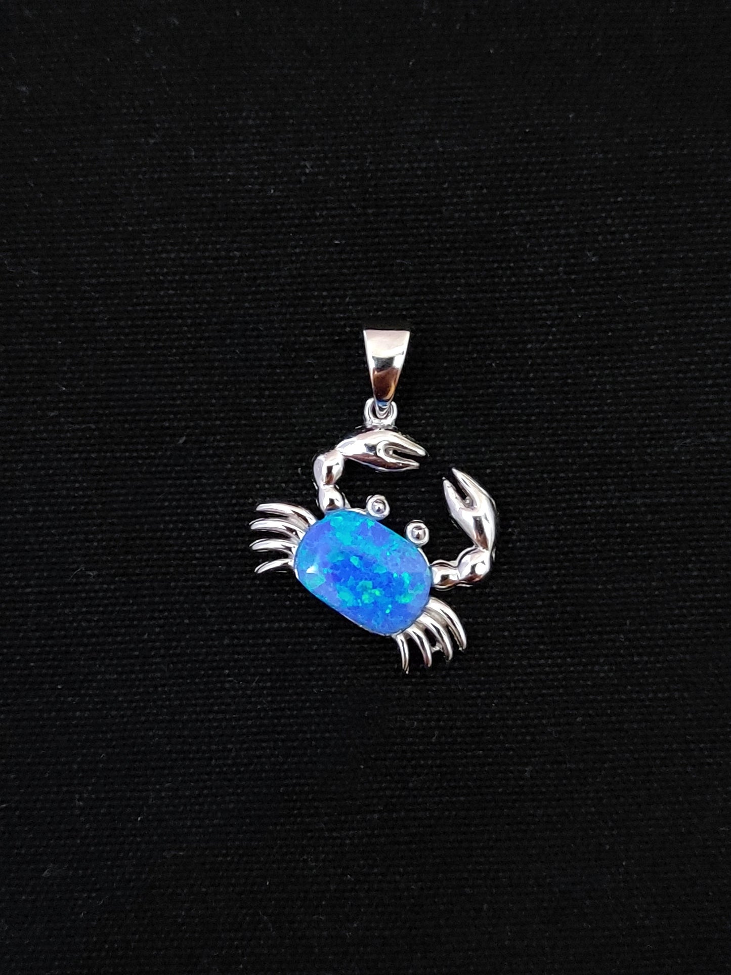 Sterling Silver 925 Blue Opal Greek Crab Zodiac Pendant 20mm , Greek Opal Spiral Pendant, Greek Jewelry, Griechischer Opal Anhanger, Grecque
