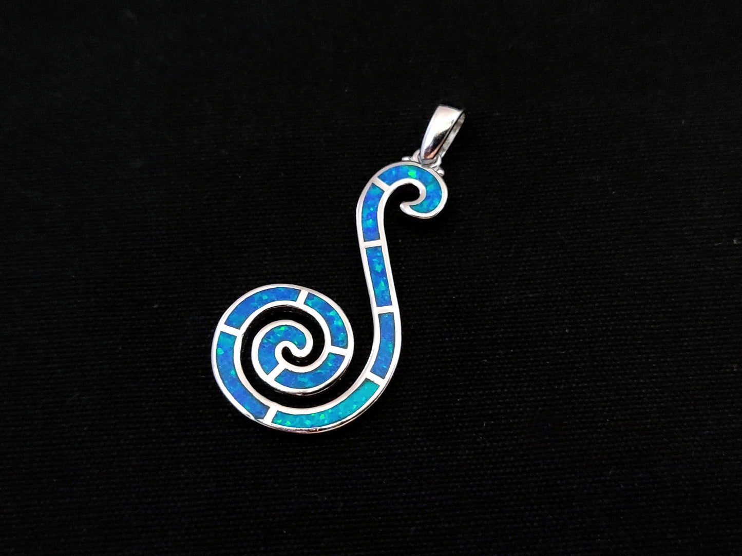Sterling Silver 925 Blue Opal Greek Long Spiral Pendant 36mm , Greek Opal Vortex Pendant, Greek Jewelry, Griechischer Opal Anhanger, Grecque