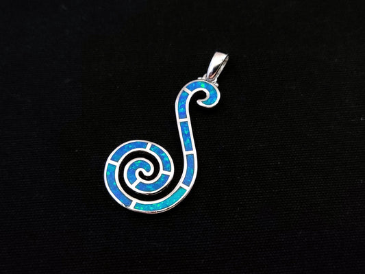 Sterling Silver 925 Blue Opal Greek Long Spiral Pendant 36mm , Greek Opal Vortex Pendant, Greek Jewelry, Griechischer Opal Anhanger, Grecque