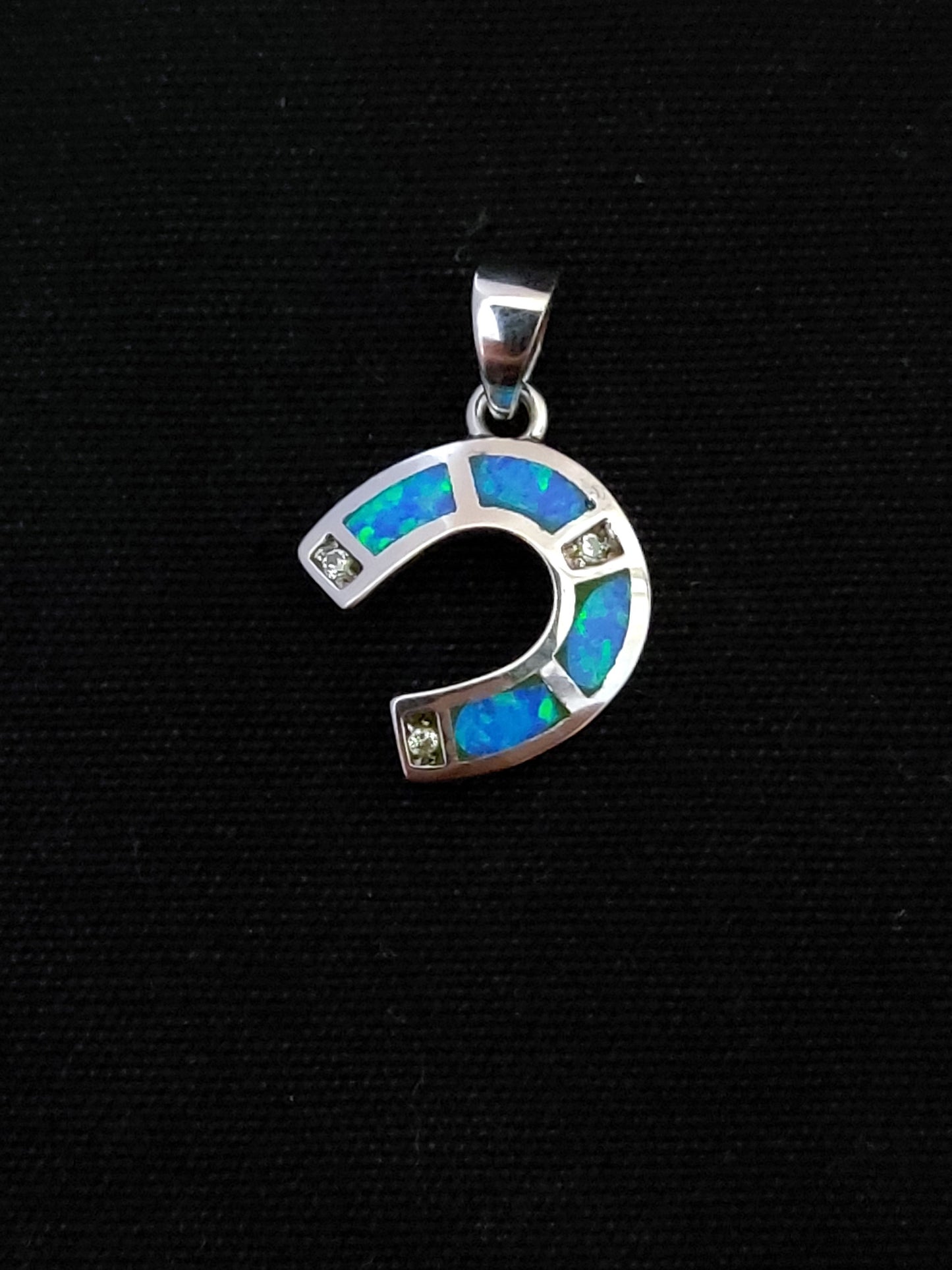 Sterling Silver 925 Blue Opal Greek Horseshoe Pendant 16mm , Greek Opal Lucky Pendant, Greek Jewelry, Griechischer Opal Anhanger, Grecque