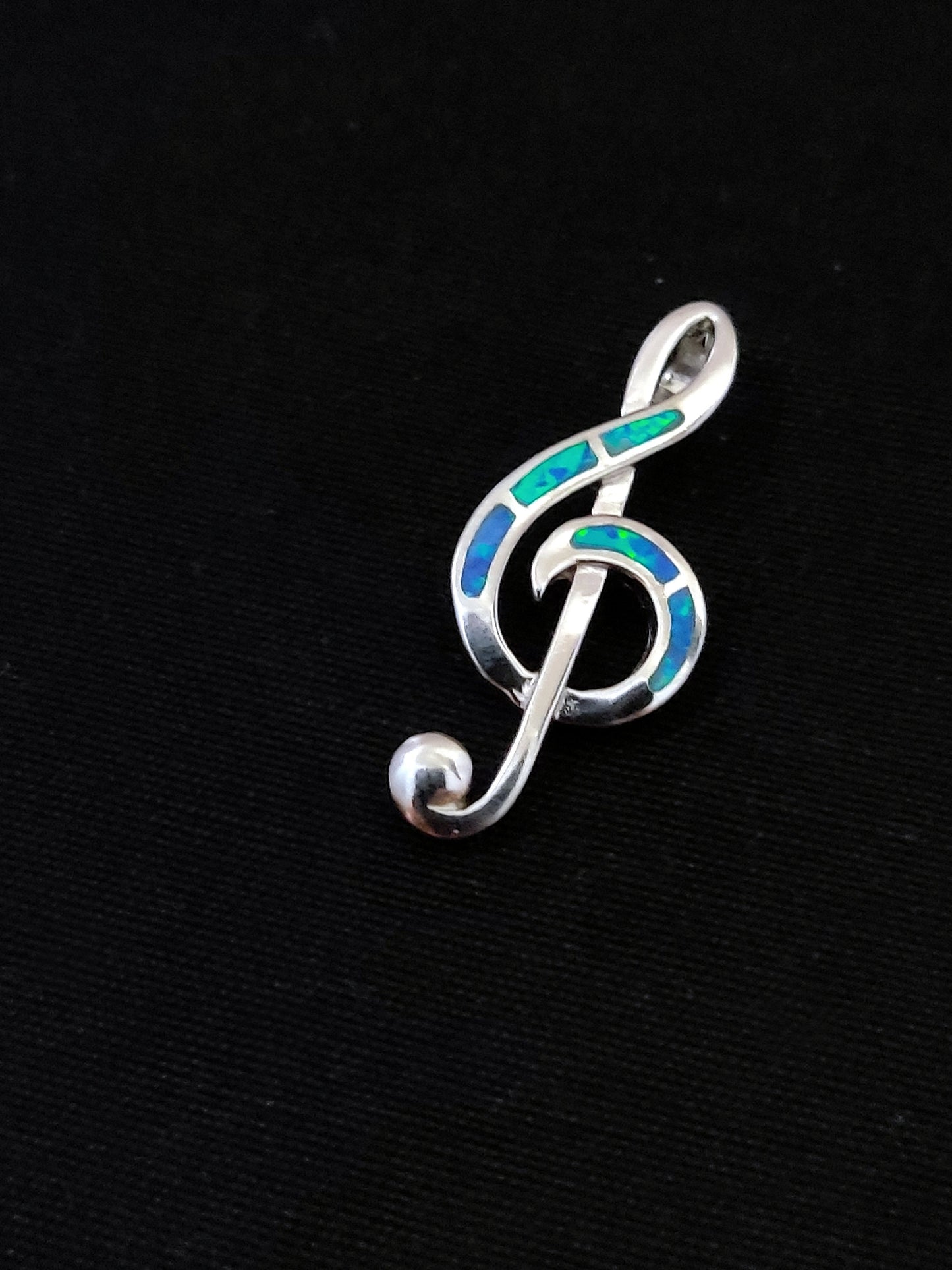 Sterling Silver 925 Blue Opal Greek Music Note Pendant 35mm, Greek Opal Musician Pendant, Greek Jewelry, Griechischer Opal Anhanger, Grecque