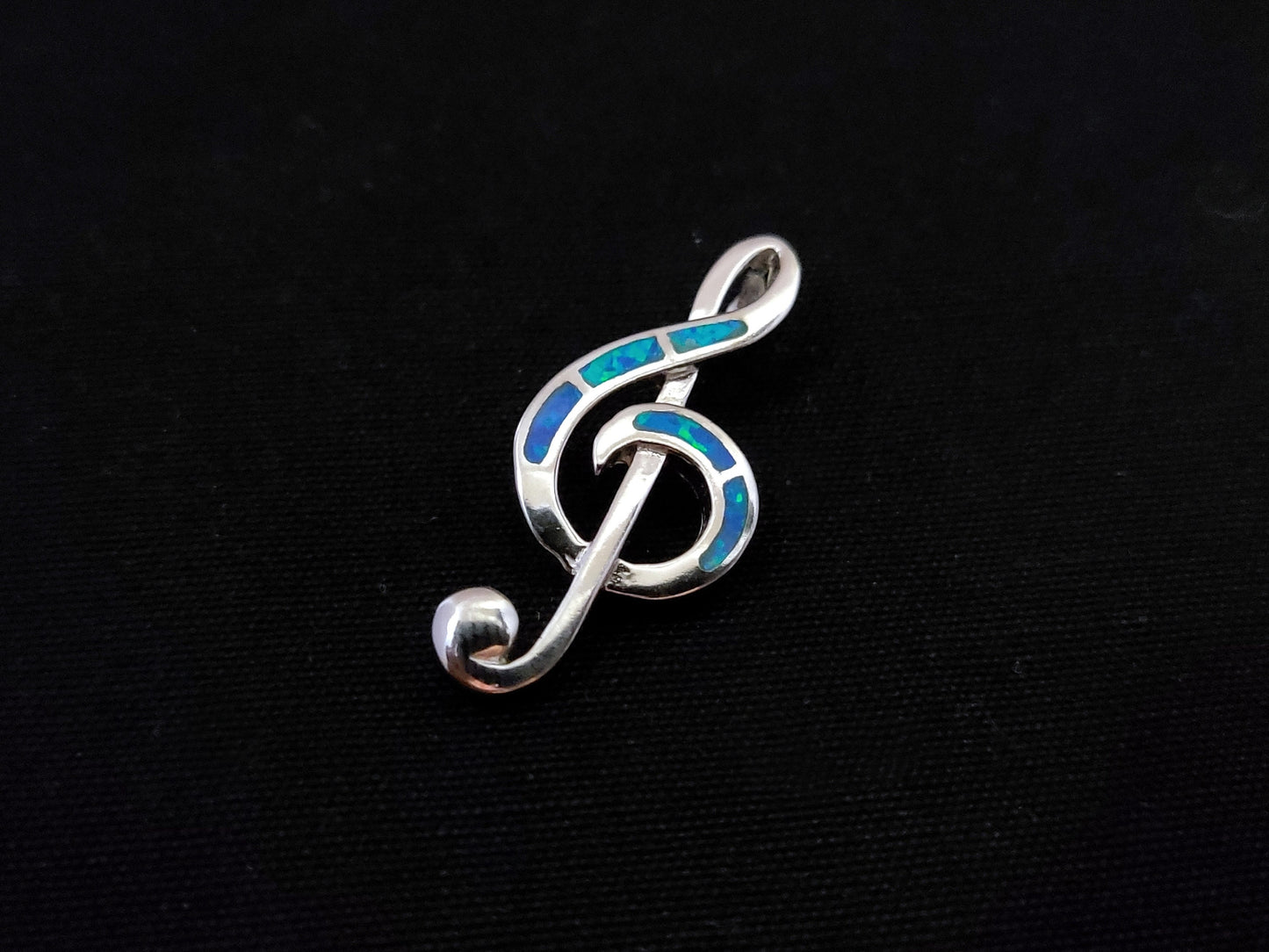 Sterling Silver 925 Blue Opal Greek Music Note Pendant 35mm, Greek Opal Musician Pendant, Greek Jewelry, Griechischer Opal Anhanger, Grecque