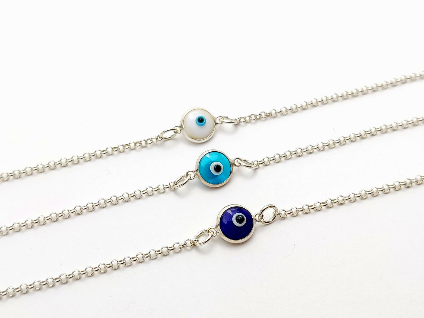 Sterling Silver 925 Evil Eye Fine Bracelet, Jewelry From Greece, Good Luck Charm Bracelet, Greek Turkish Evil Eye Silver Mati Jewelry, Grece