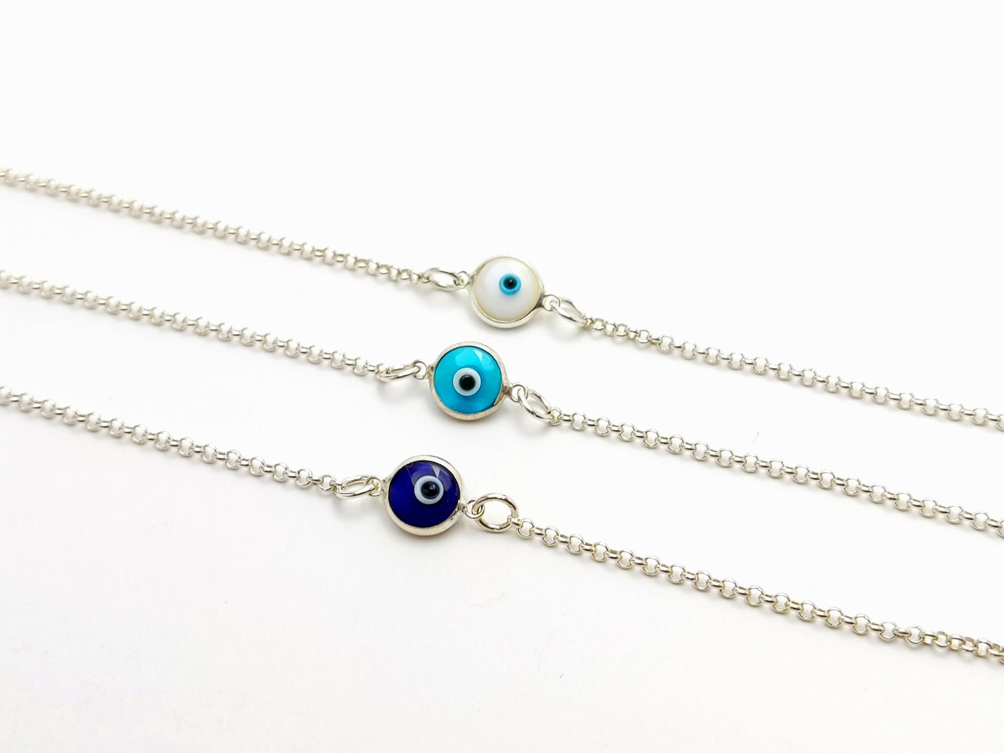 Sterling Silver 925 Evil Eye Fine Bracelet, Jewelry From Greece, Good Luck Charm Bracelet, Greek Turkish Evil Eye Silver Mati Jewelry, Grece