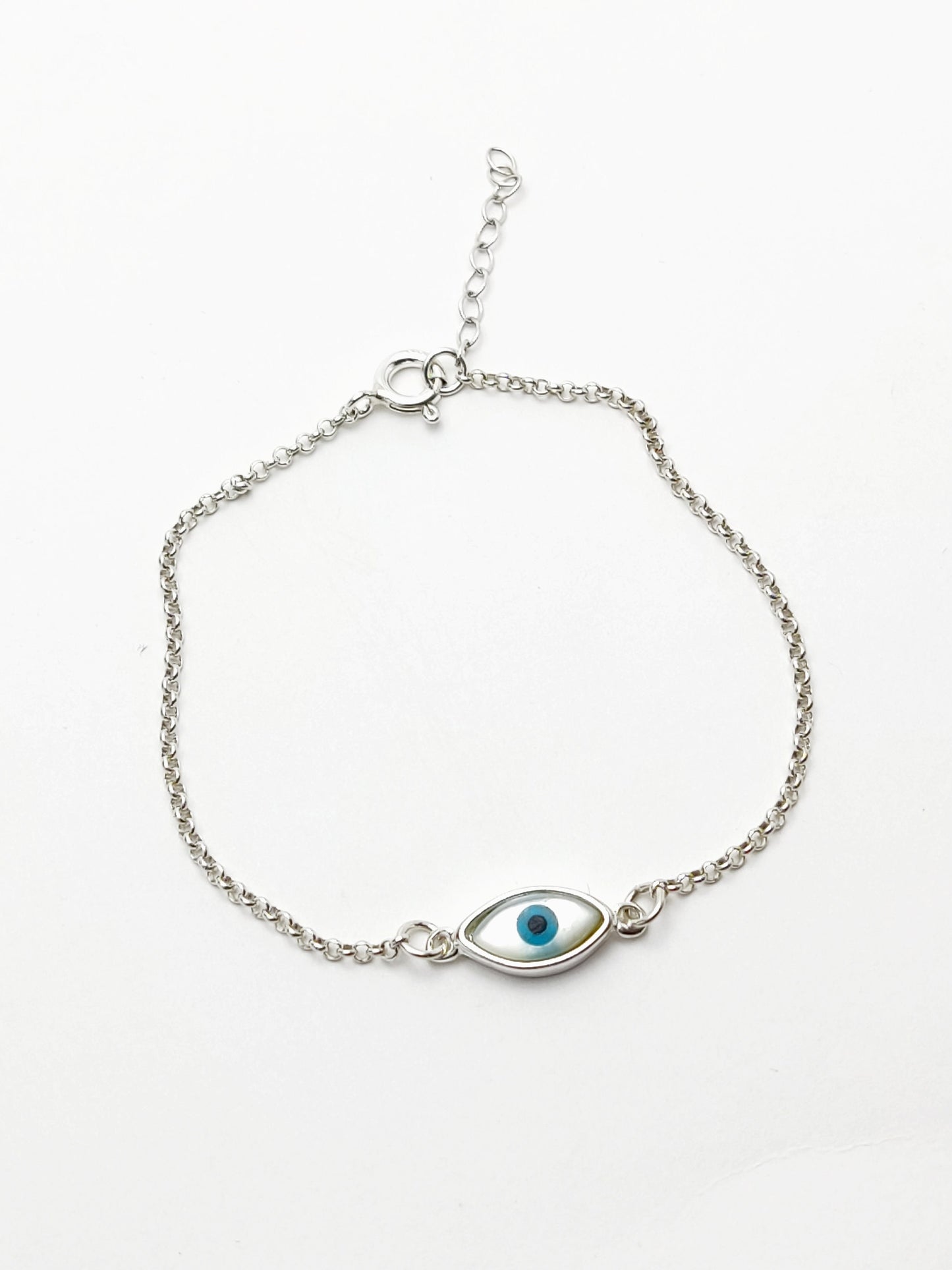 Sterling Silver 925 Evil Eye 13x7mm Fine Bracelet, Jewelry From Greece, Good Luck Charm Bracelet, Greek Turkish Small Evil Eye Fine Bracelet