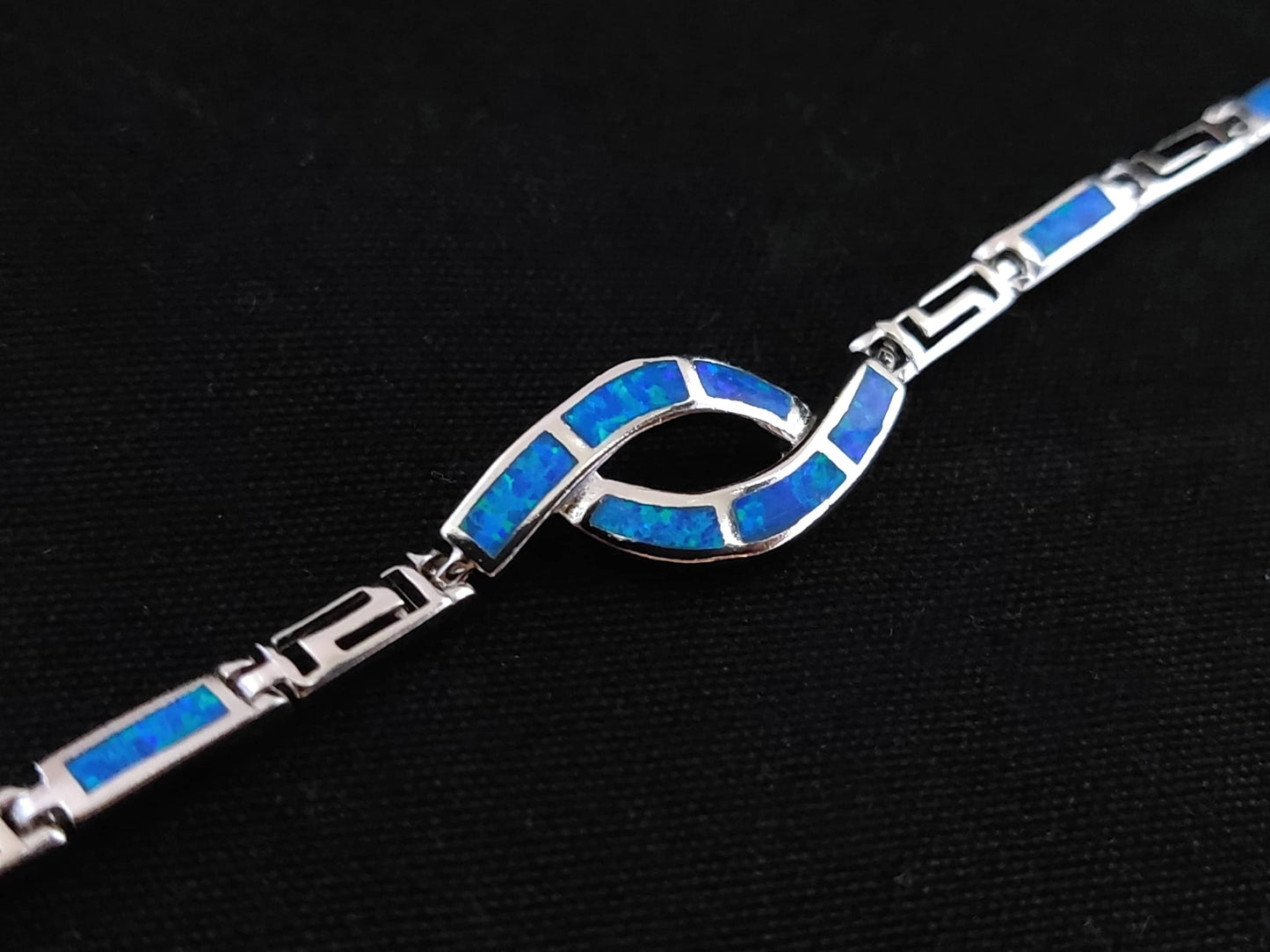 Greek Key Blue Opal Knot Silver Bracelet