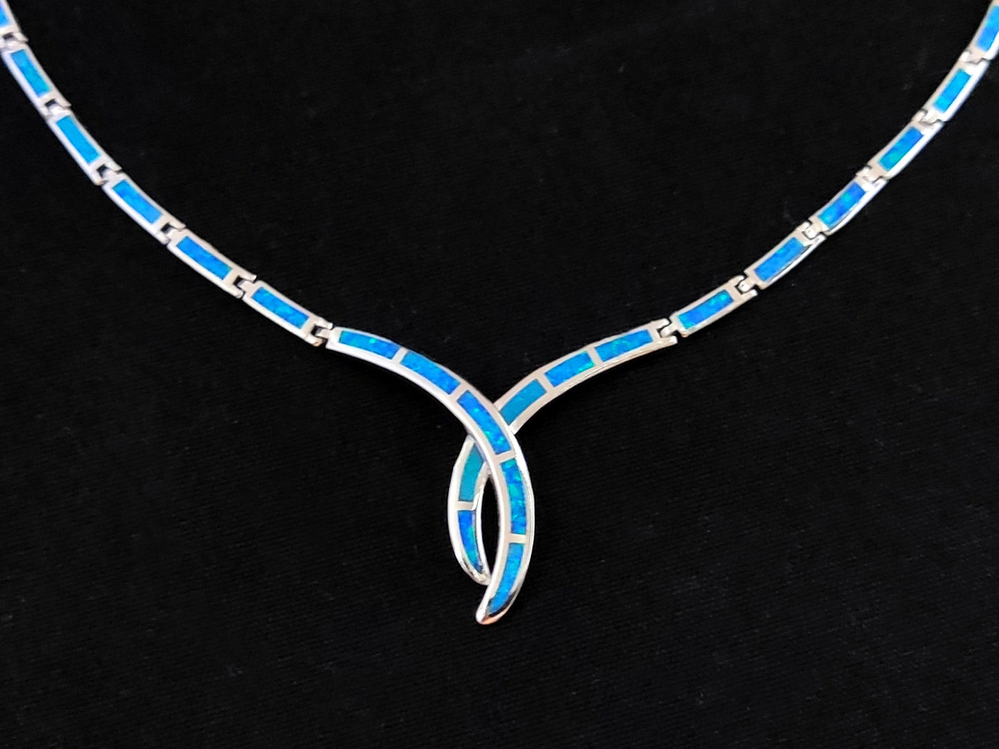 Sterling Silver 925 Fire Rainbow Blue Opal Modern Design Tie Necklace ,Griechischer Opal Silber Kette, Bijoux Grecque, Greek Jewelry