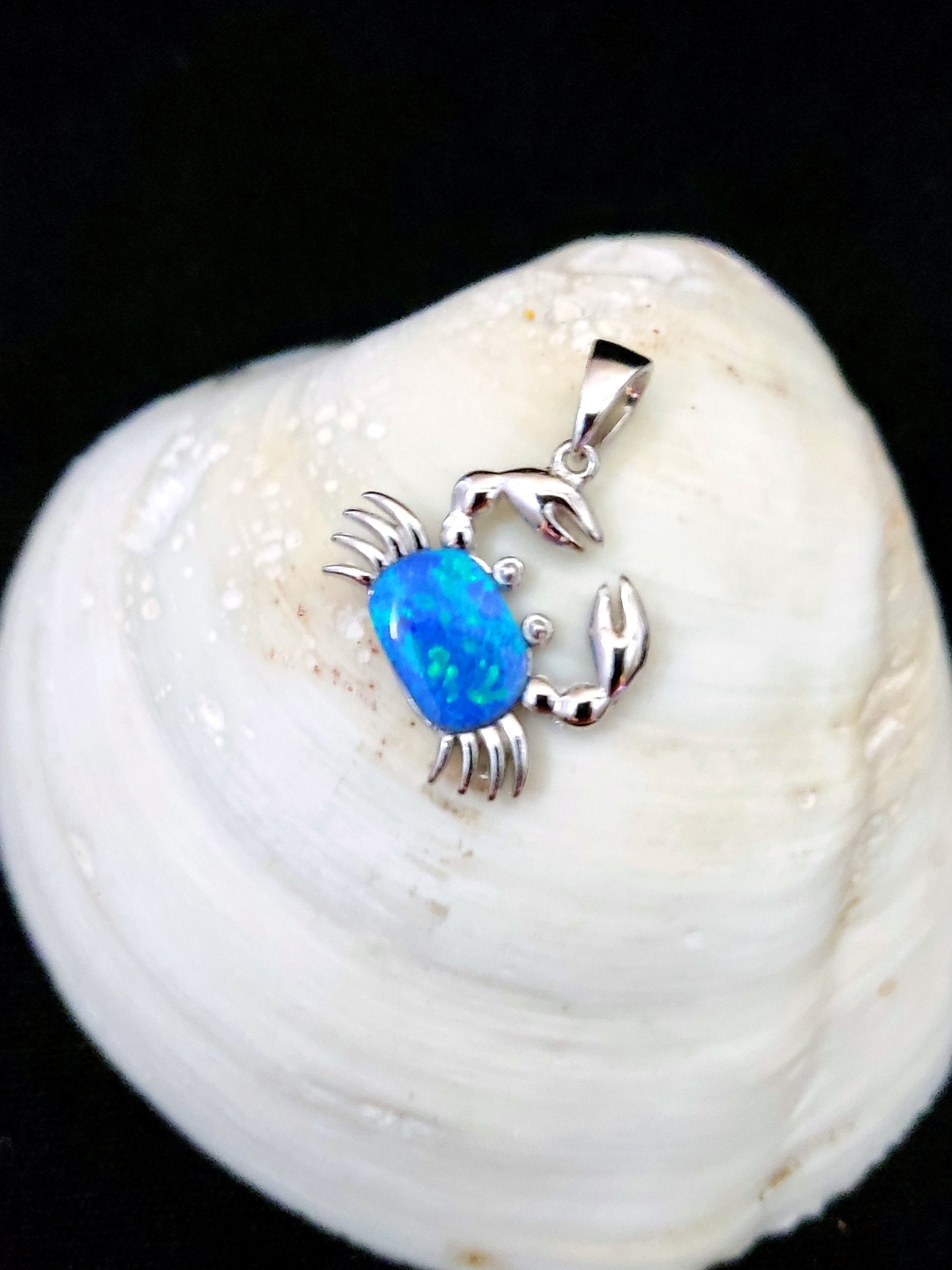 Sterling Silver 925 Blue Opal Greek Crab Zodiac Pendant 20mm , Greek Opal Spiral Pendant, Greek Jewelry, Griechischer Opal Anhanger, Grecque