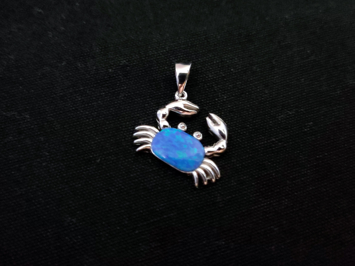 Sterling Silver 925 Blue Opal Greek Crab Zodiac Pendant 20mm , Greek Opal Spiral Pendant, Greek Jewelry, Griechischer Opal Anhanger, Grecque