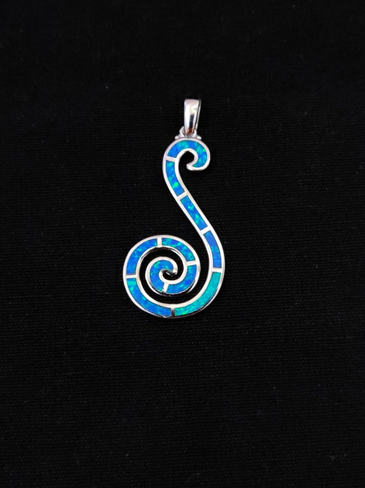 Sterling Silver 925 Blue Opal Greek Long Spiral Pendant 36mm , Greek Opal Vortex Pendant, Greek Jewelry, Griechischer Opal Anhanger, Grecque