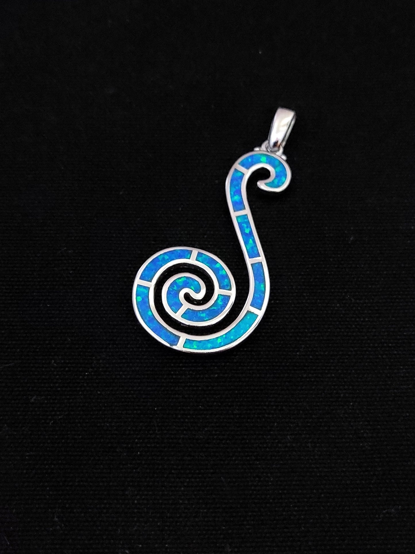Sterling Silver 925 Blue Opal Greek Long Spiral Pendant 36mm , Greek Opal Vortex Pendant, Greek Jewelry, Griechischer Opal Anhanger, Grecque