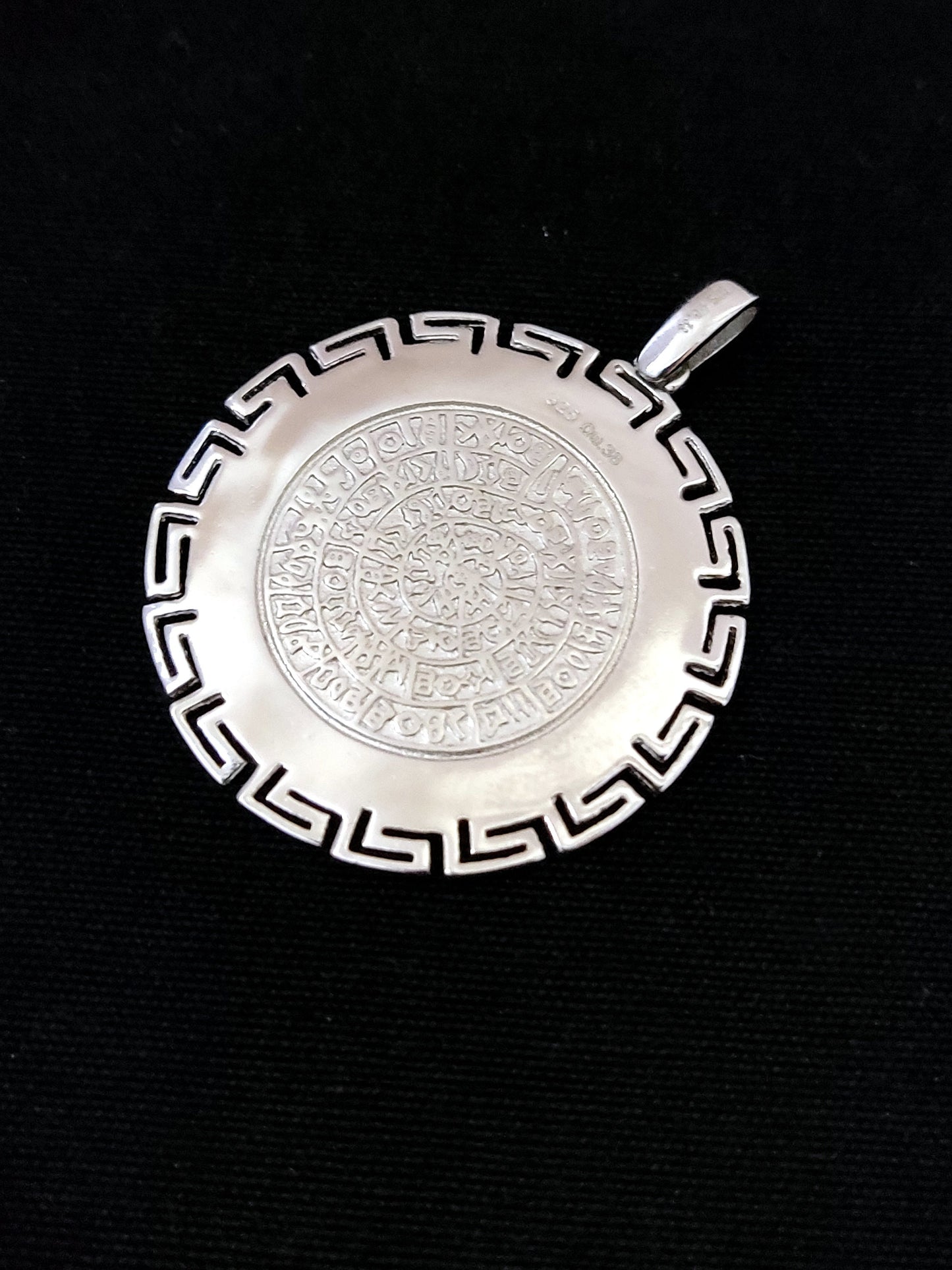 Sterling Silver 925 Blue Opal Phaistos Disc Meander Pendant 35mm , Greek Opal Pendant, Greek Jewelry, Griechischer Opal Anhanger, Grecque