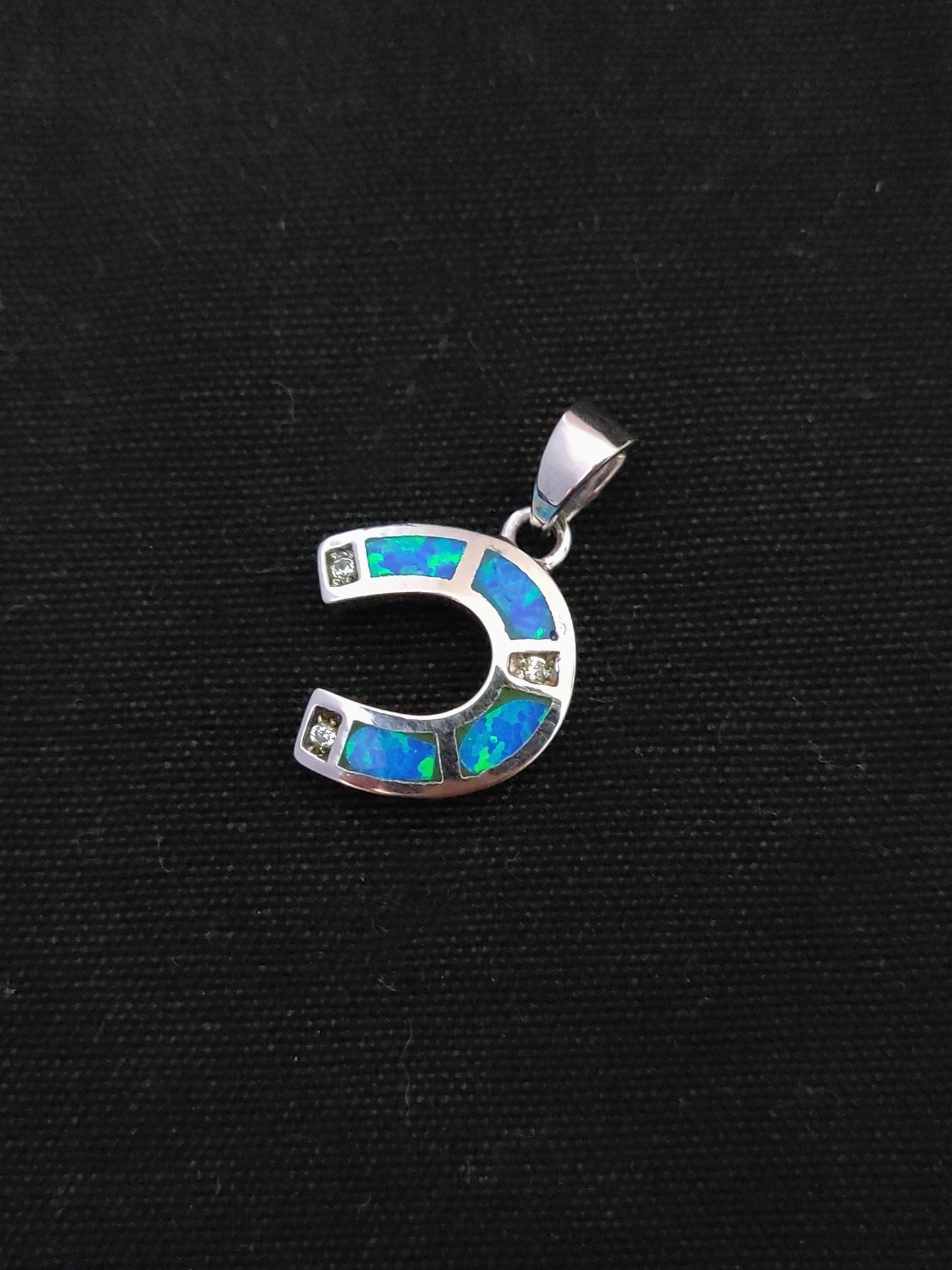 Sterling Silver 925 Blue Opal Greek Horseshoe Pendant 16mm , Greek Opal Lucky Pendant, Greek Jewelry, Griechischer Opal Anhanger, Grecque