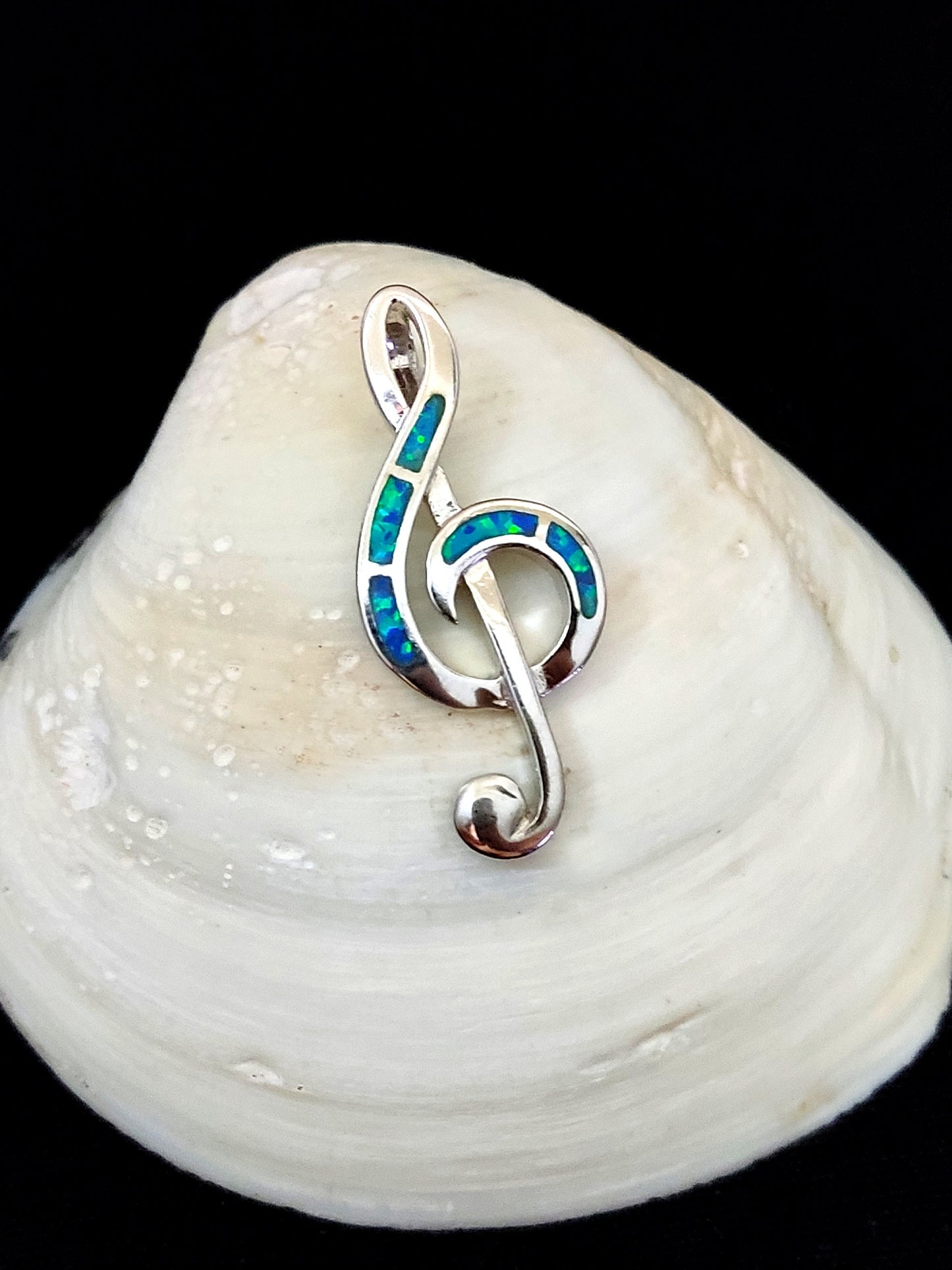 Sterling Silver 925 Blue Opal Greek Music Note Pendant 35mm, Greek Opal Musician Pendant, Greek Jewelry, Griechischer Opal Anhanger, Grecque