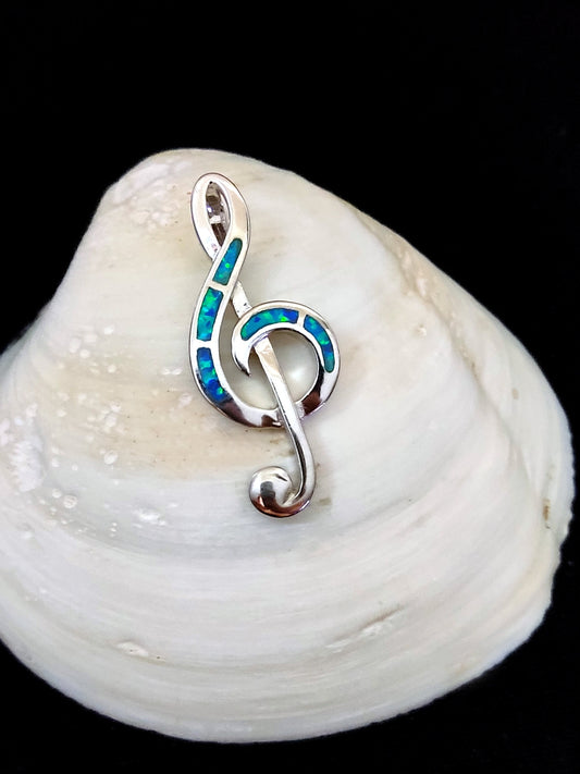 Sterling Silver 925 Blue Opal Greek Music Note Pendant 35mm, Greek Opal Musician Pendant, Greek Jewelry, Griechischer Opal Anhanger, Grecque