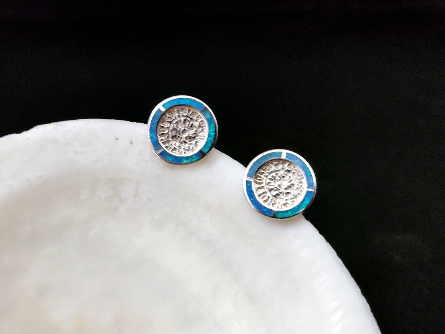 Phaistos Disc Opal Silver Earrings 11mm