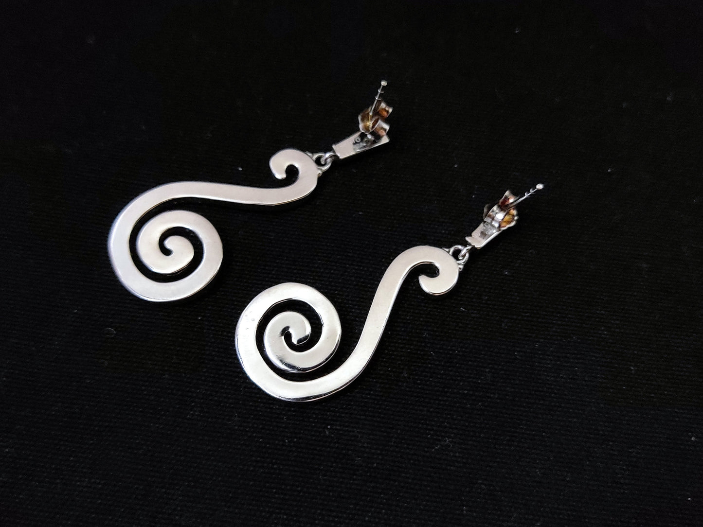 Sterling Silver 925 Greek Spiral Wave Blue Opal Dangle Stud Long Earrings, Griechischer Blau Opal Ohrringe, Bijoux Grecque, Greek Jewelry