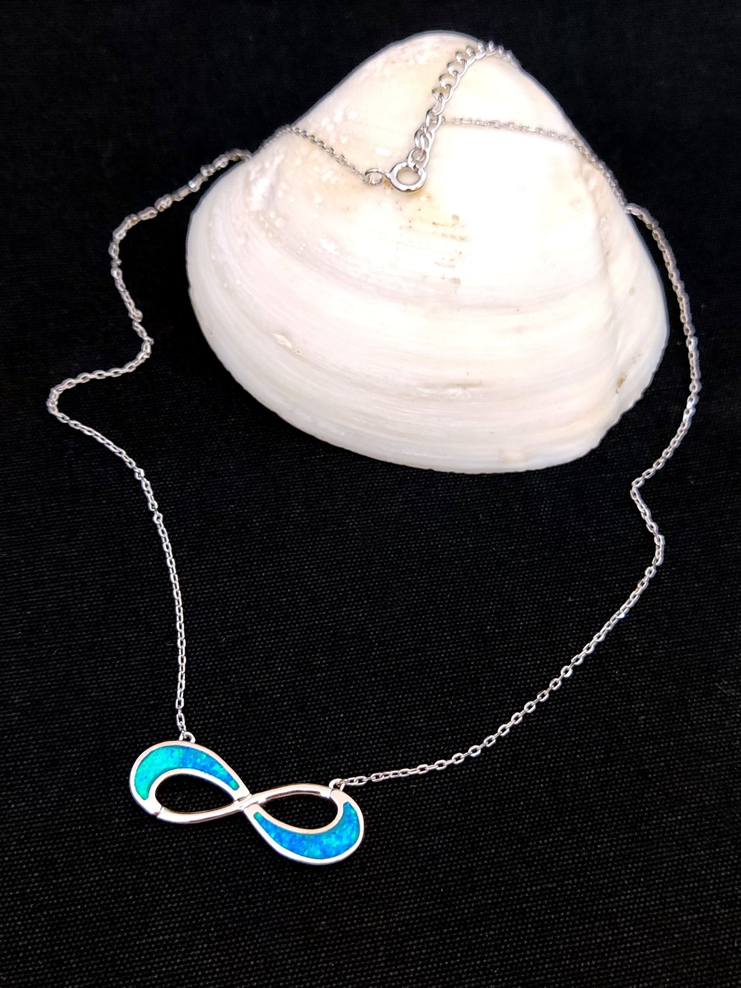 Sterling Silver 925 Fire Rainbow Blue Opal Infinity Symbol Chain Pendant Necklace, Griechischer Opal Kette, Bijoux Grecque, Greek Jewelry