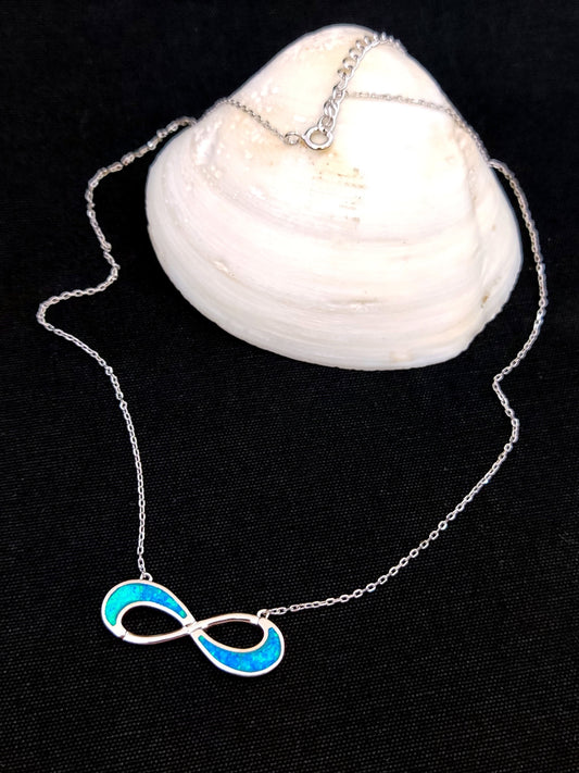 Sterling Silver 925 Fire Rainbow Blue Opal Infinity Symbol Chain Pendant Necklace, Griechischer Opal Kette, Bijoux Grecque, Greek Jewelry