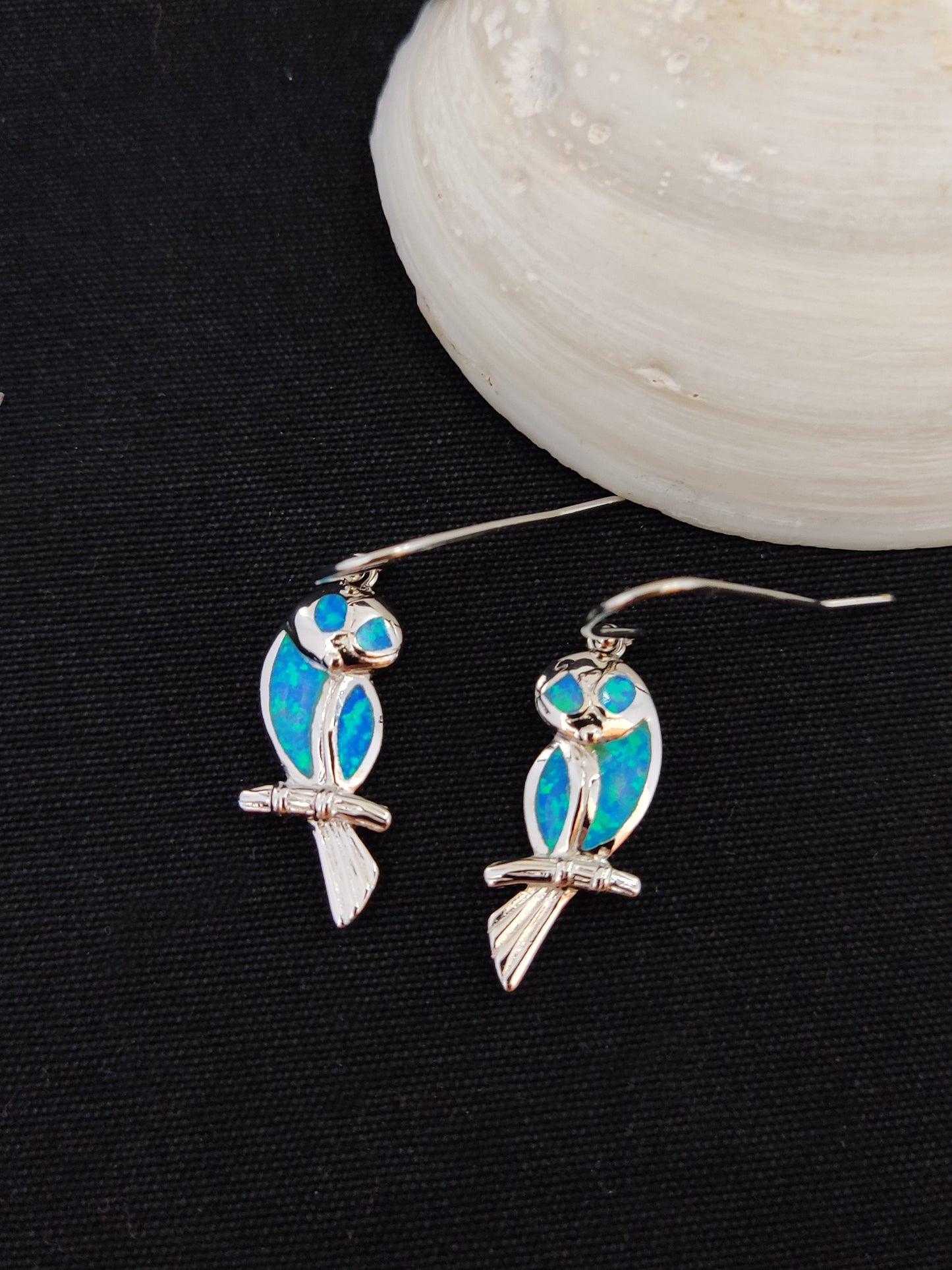 Sterling Silver 925 Ocean Blue Opal Greek Owl Dangle Earrings, Greek Owl Earrings, Griechisches Ohrringe, Bijoux Grecque, Bijoux Grecque
